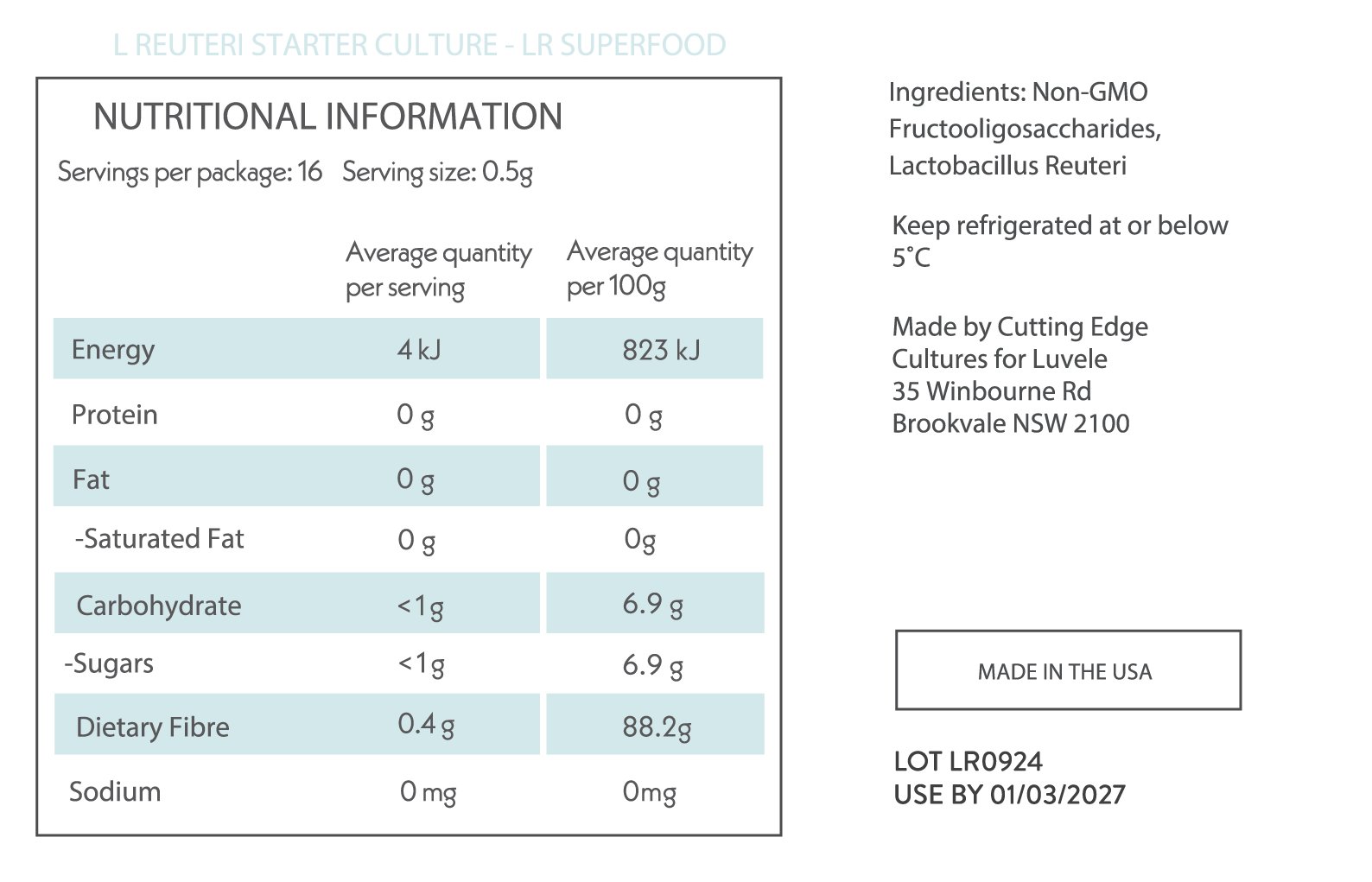 Lactobacillus Reuteri Probiotic Starter Culture - LR Superfood for Gut Health & Digestion | Perfect for Yogurt, Kefir & Fermented Foods
