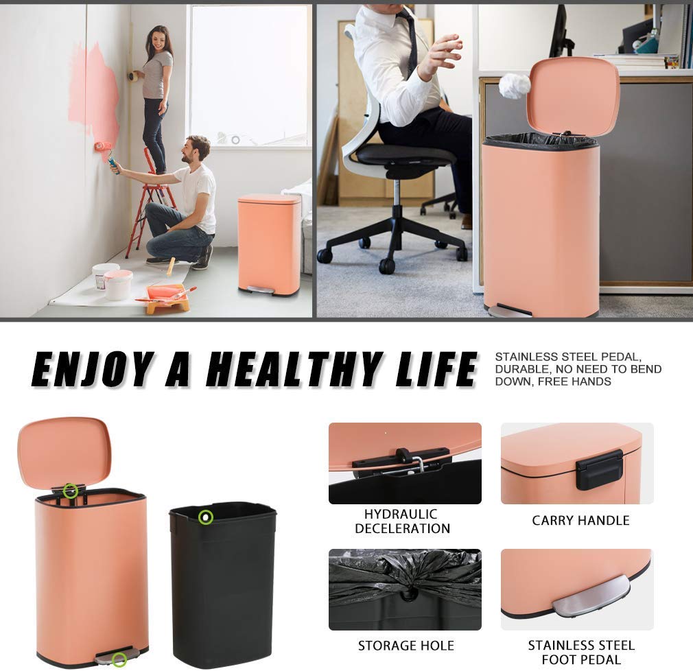 13 Gallon Step Trash Can with Removable Liner - 50L Kitchen & Office Recycling Bin - Commercial Garbage Can for Business, Home, Restaurant - Pink Touch-Free Waste Basket (Perfect for Kitchens, Offices, Restaurants & High-Traffic Areas)