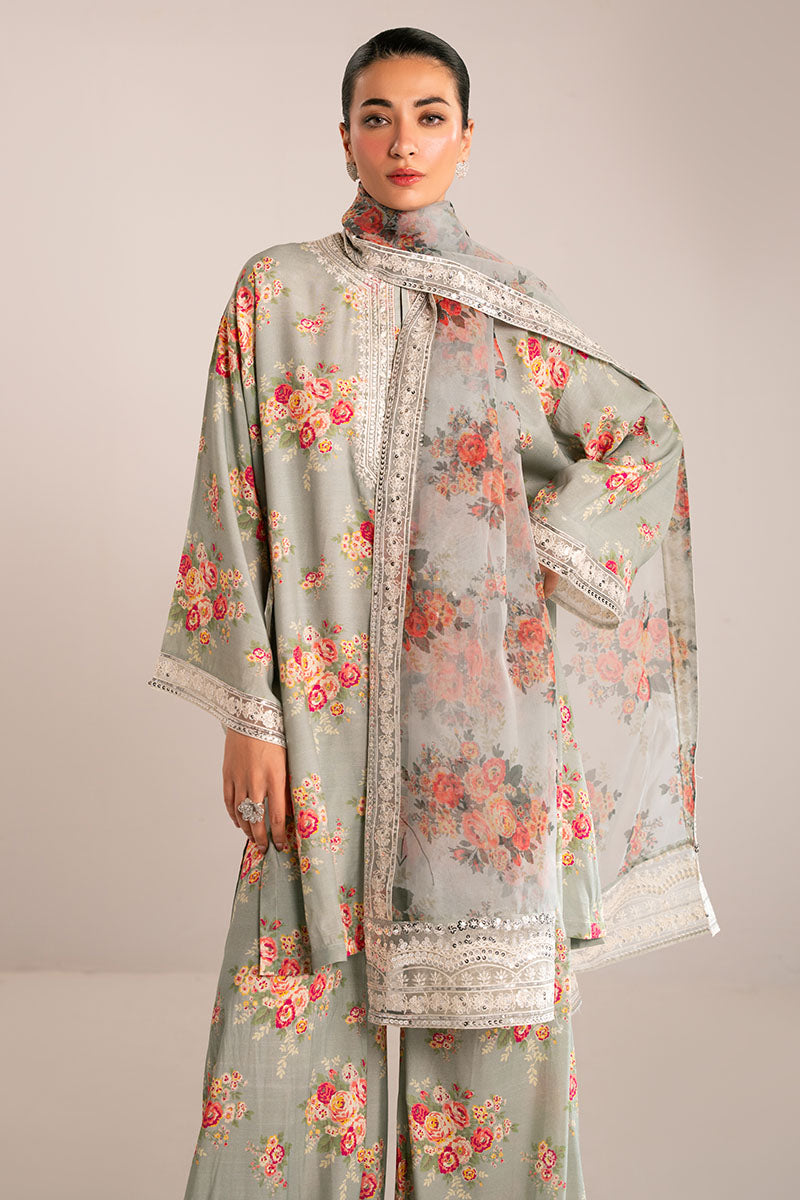 Grey Mist 3-Piece Ethnic Outfit Set (Shirt, Trouser & Dupatta) for Women - Perfect for Festivals, Weddings & Cultural Events