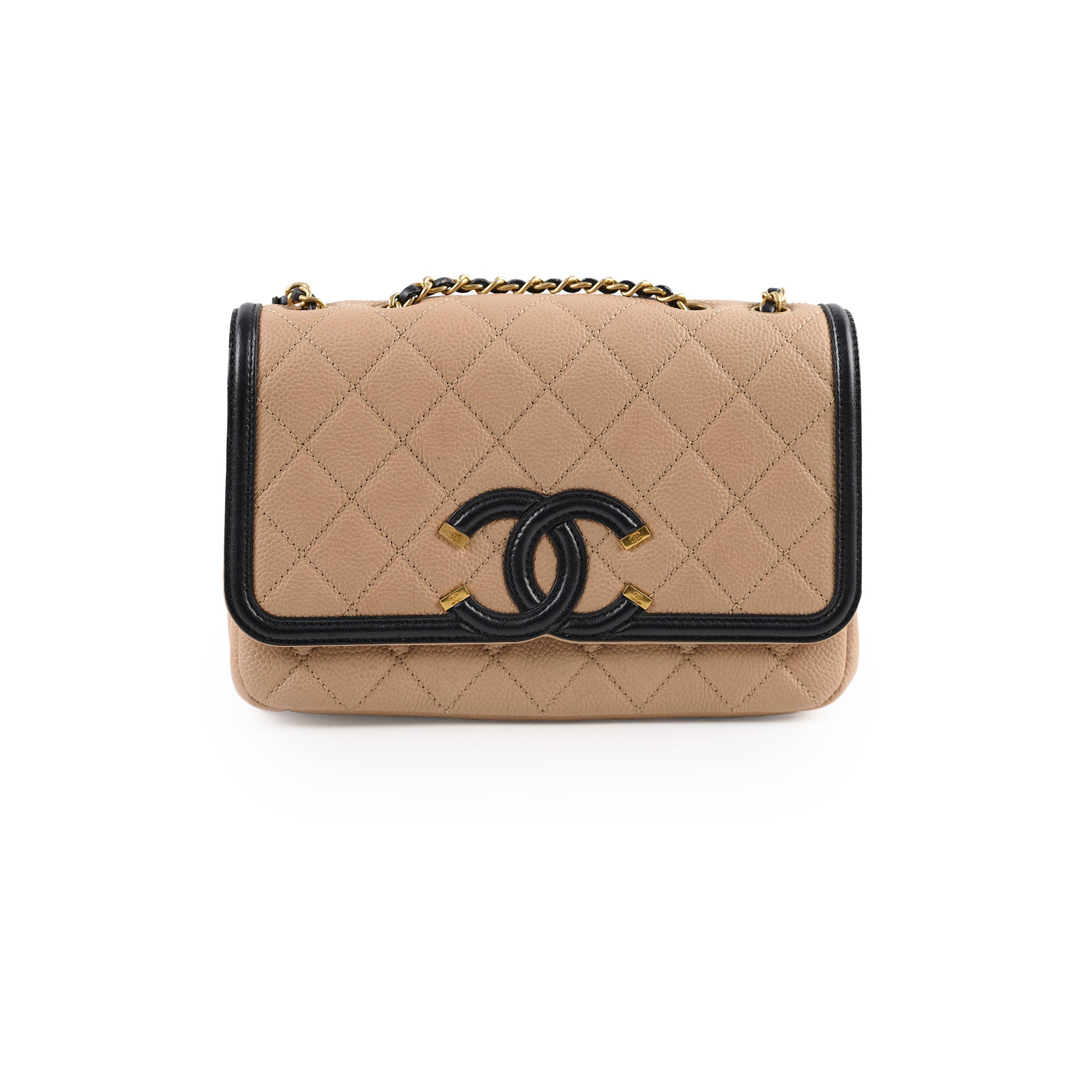 Chanel Small Filigree Beige Caviar Leather Crossbody Bag 23P Collection - Perfect for Date Night & Evening Events