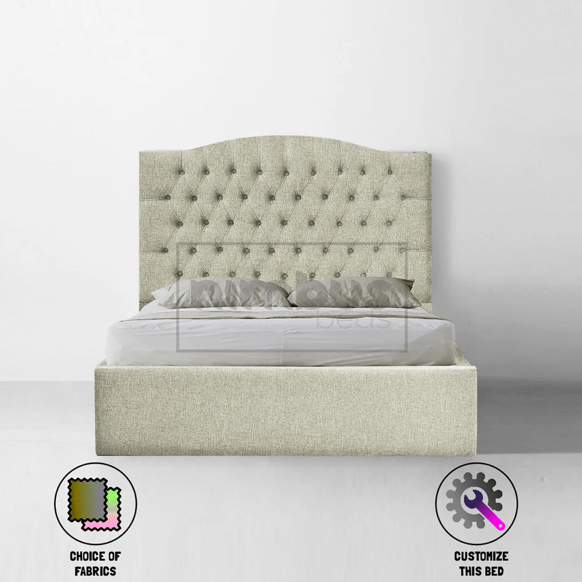Chesterfield Curve Bed Frame - Queen Size Upholstered Platform Bed with Button Tufting & Wooden Slats - Elegant Bedroom Furniture for Modern & Classic Home Decor