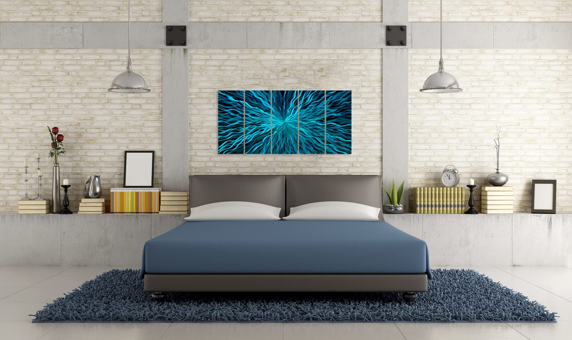 Handcrafted Blue Metal Wall Art Decor - 5 Panel Modern Abstract Aluminum Sculpture for Living Room, Bedroom & Office | Contemporary Home & Office Decor | Perfect for Modern Interior Design & Gift Giving