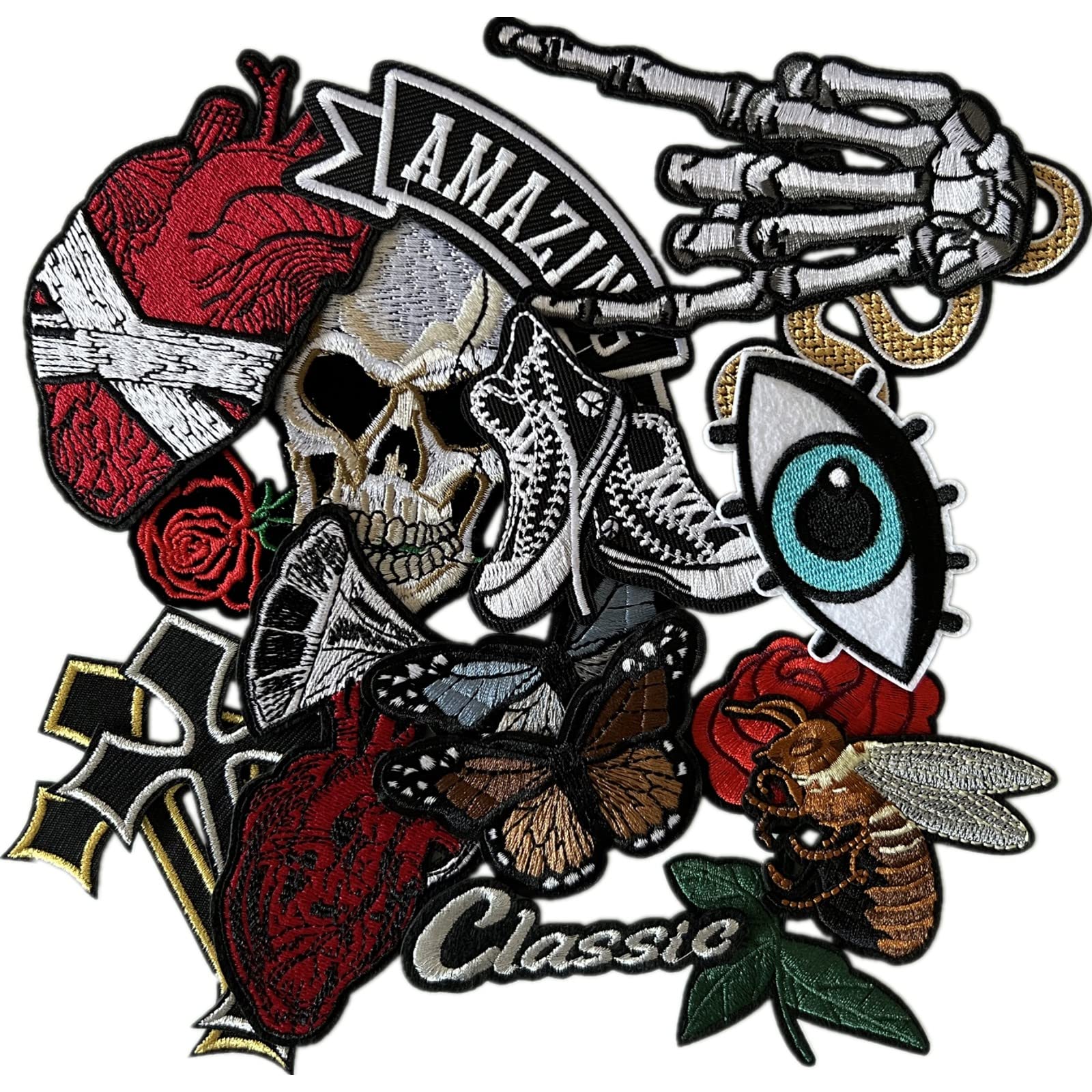 15PCS Dark Embroidered Iron On Patches for Backpacks, Jackets, Clothing & Hats | DIY Rock Band Sewing Patches for Denim Jeans & Accessories | Perfect for Punk Fashion, Costume Design & Custom Outfits