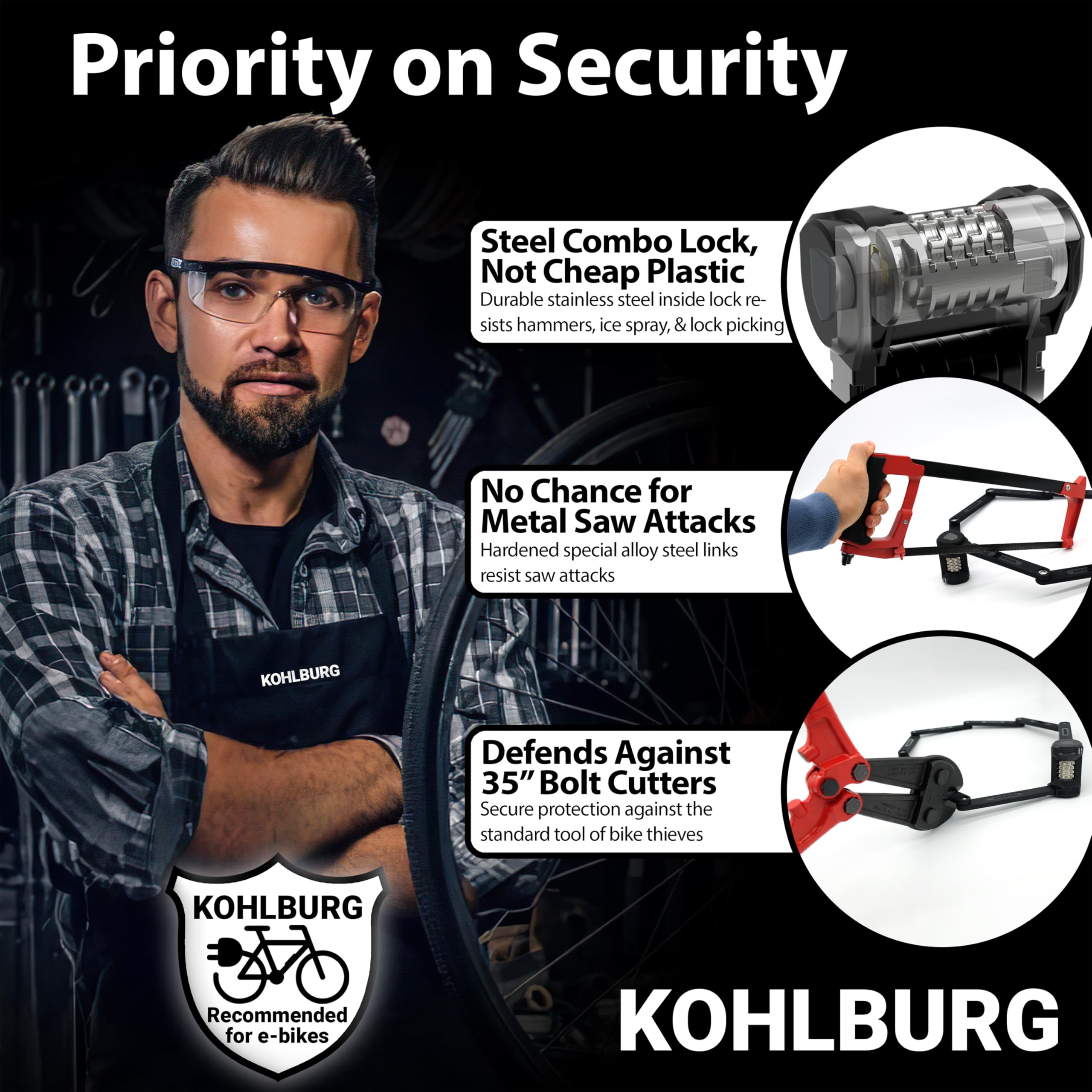 Heavy Duty Folding Bike Lock [43”] - Bolt Cutter Proof with 4-Digit Combination & Mounting Bracket - Anti-Theft Security for Bicycle, eBike, MTB & Scooter - Perfect for Commuting, Travel & Outdoor Adventures