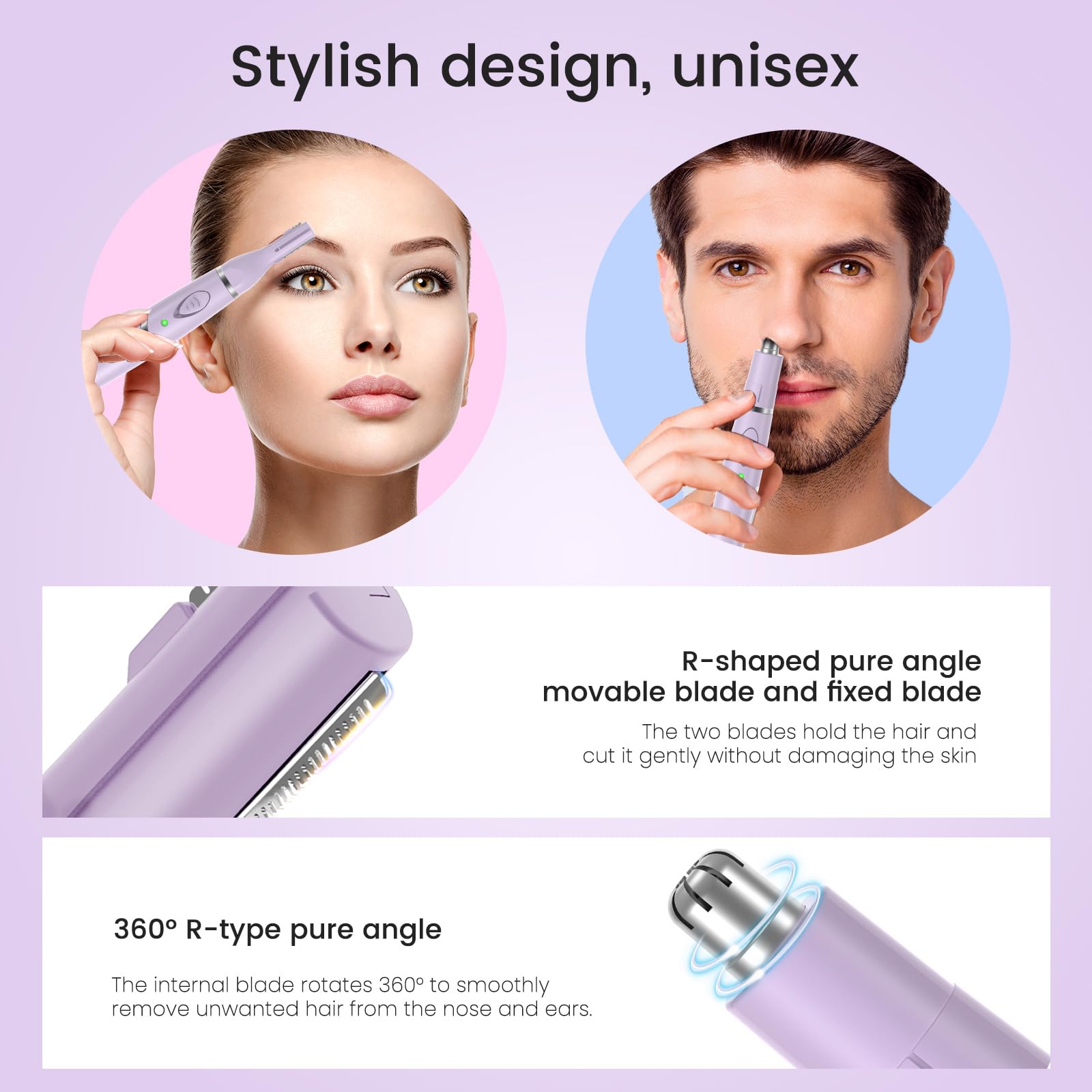 2-in-1 Painless Nose & Eyebrow Trimmer for Women & Men - USB Rechargeable Facial Hair Remover with Double Edged Blades | Easy to Clean | Perfect for Travel, Gym & Daily Grooming