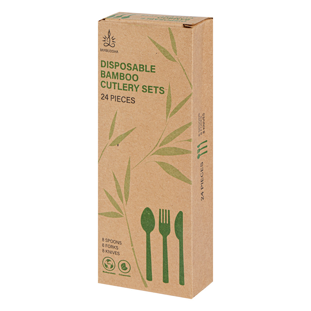 Eco-Friendly Bamboo Disposable Cutlery Set - 24-Piece Biodegradable Utensils (7 Sets) | Perfect for Picnics, Parties & Sustainable Dining