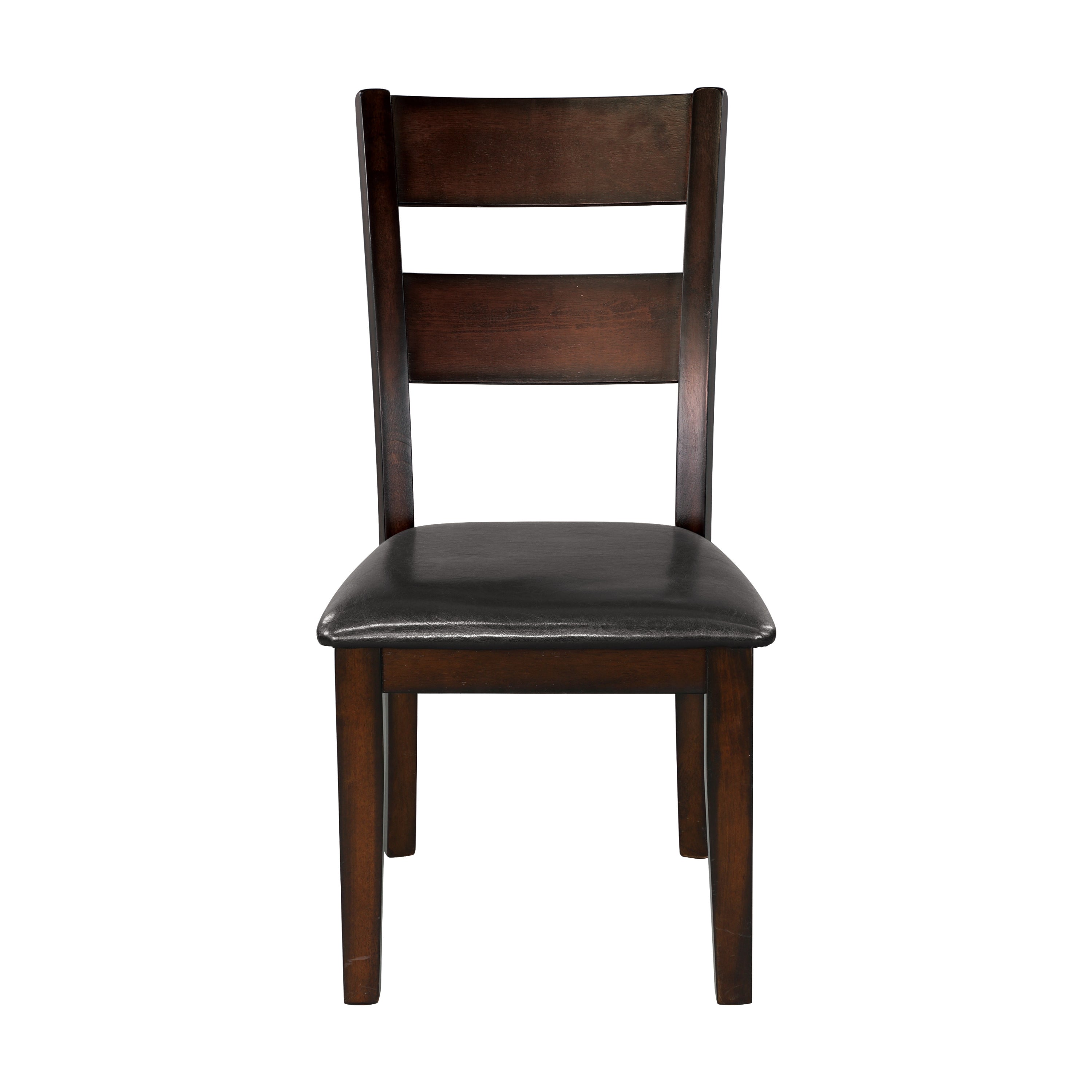 Set of 2 Cherry Finish Transitional Dining Chairs - Mango Wood Veneer with Faux Leather Upholstery | Classic Style Side Chairs for Dining Room, Kitchen, or Home Office