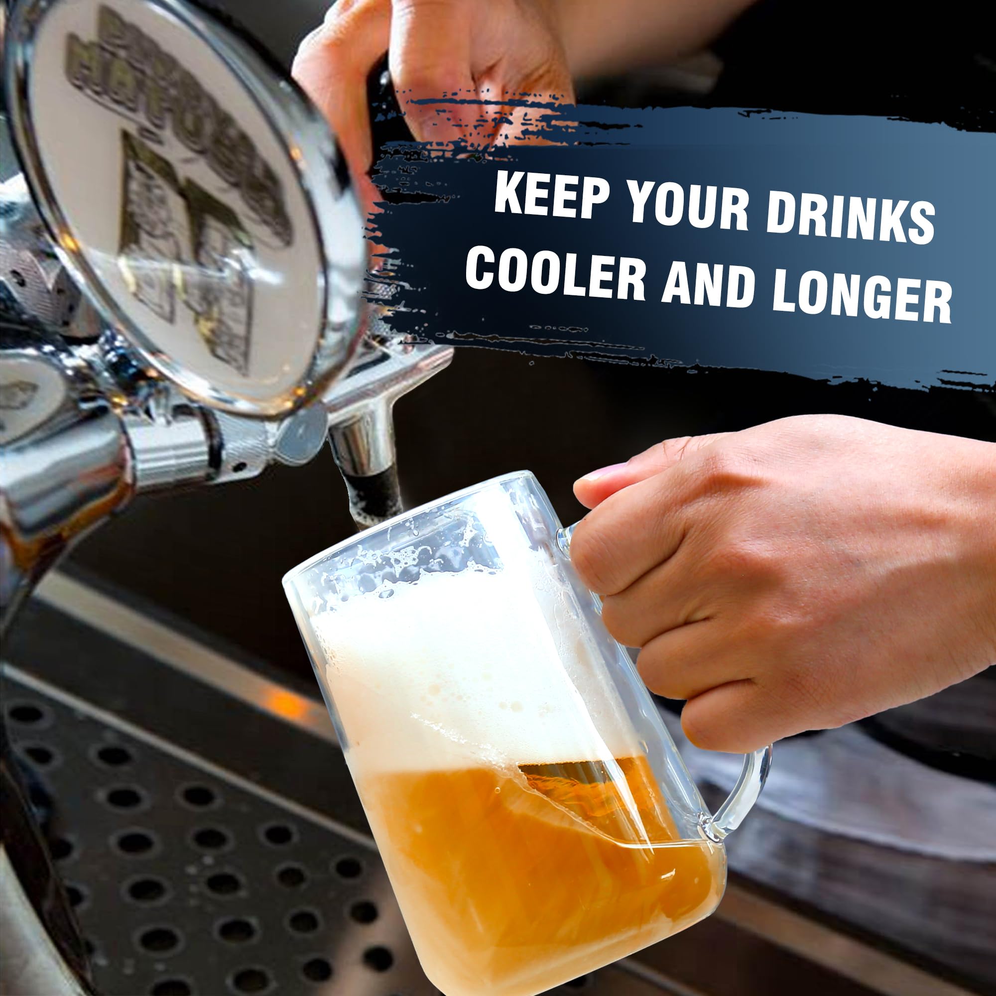 Freezer-Safe Double Wall Borosilicate Glass Beer Mug with Handle - 16 Oz Clear Ice Cup for Beer, Milk, Juice - Perfect for Chilled Drinks, Parties, and Home Bars