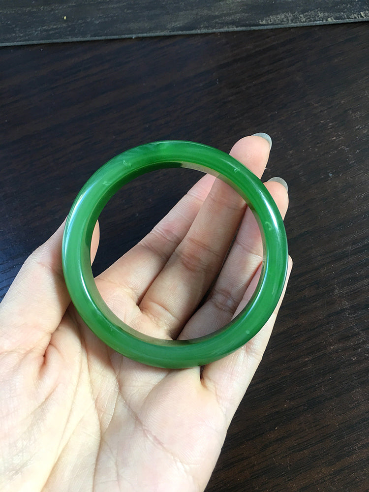 Natural Jade Bangle - Nephrite Jade Bracelet 55.8mm Inner Diameter, Handcrafted Green Stone Bangle for Women | Perfect for Meditation, Yoga & Spiritual Healing (NBE011)