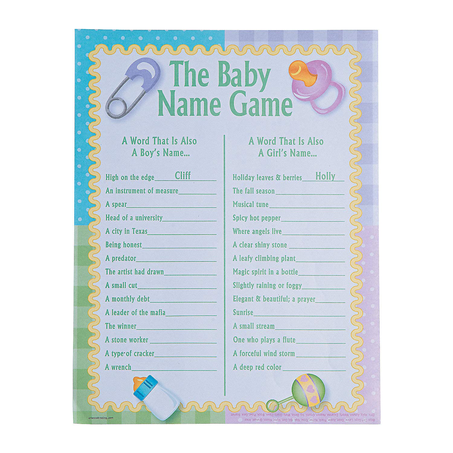 Baby Shower Game - The Baby Name Game (2 Dozen) - Fun & Interactive Baby Shower Activity for Guests