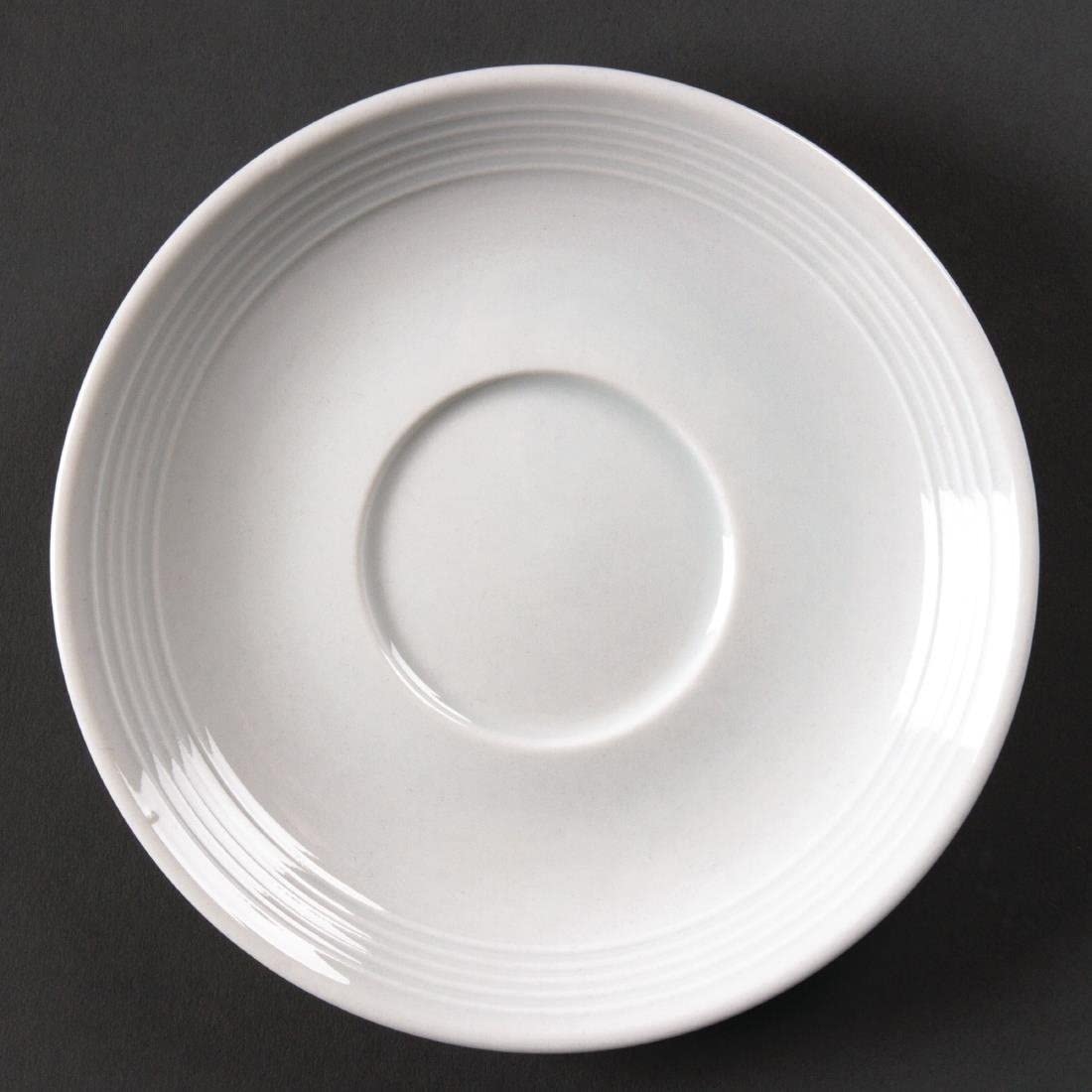 Olympia Linear Stacking Tea Cup and Saucer Set - Elegant Porcelain Tea Cups with Saucers for Afternoon Tea, Coffee, and Dessert - Perfect for Home, Office, and Gifts