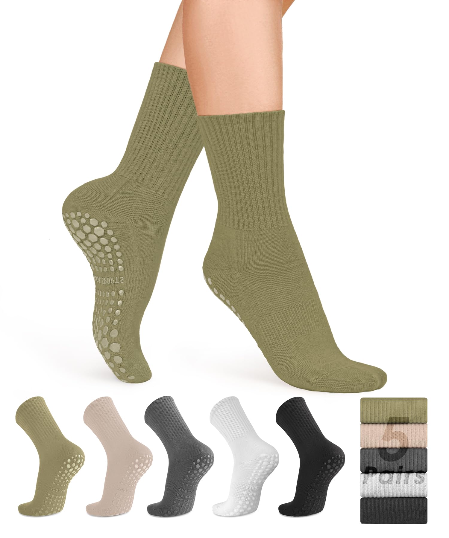 5 Pairs Non-Slip Pilates Grip Socks for Women - Yoga, Ballet, Dance & Workout Socks with Anti-Skid Soles - Perfect for Studio, Gym, Hospital & Home Workouts