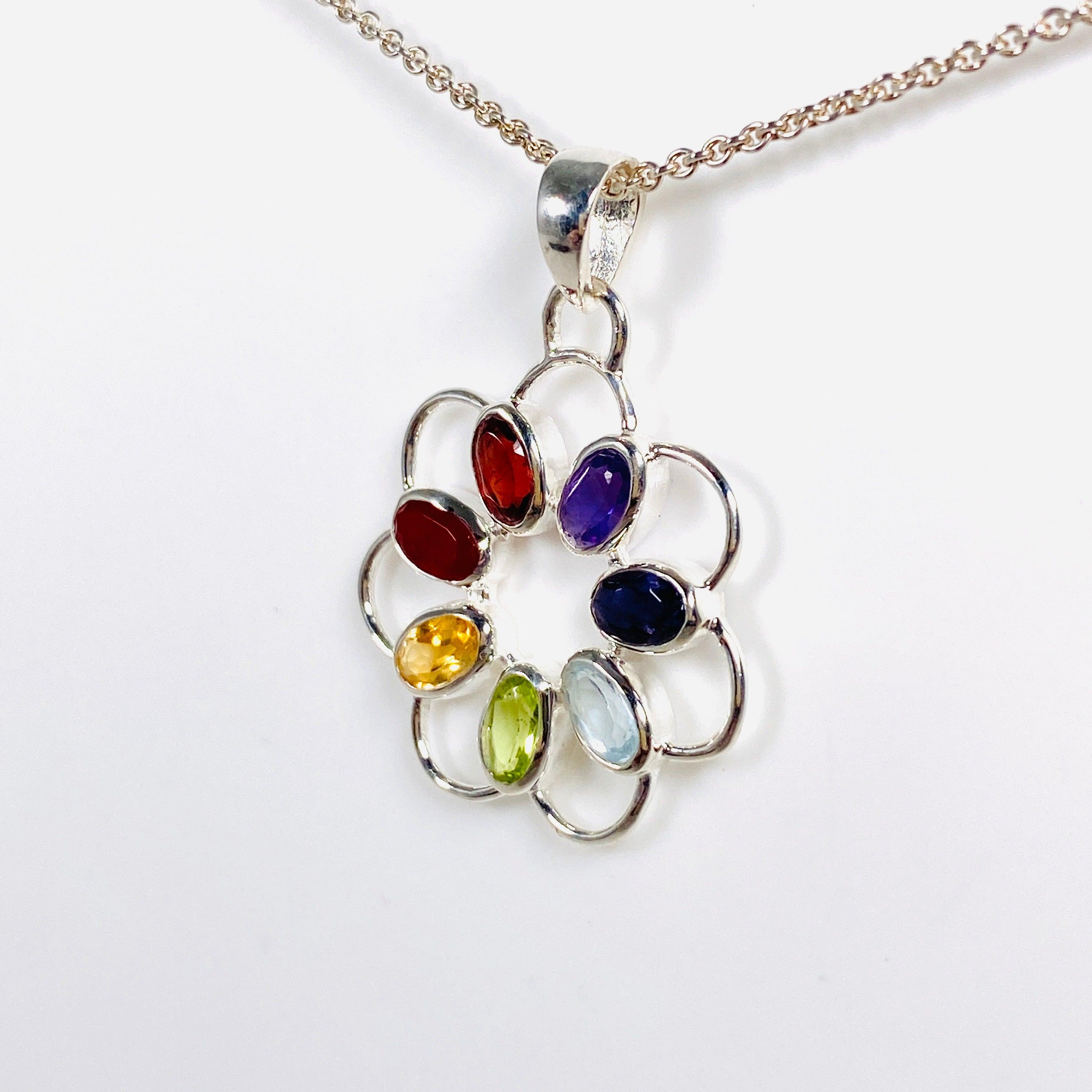 Chakra Flower Pendant G2188 - Healing Crystal Necklace for Meditation, Yoga & Spiritual Balance | Perfect for Energy Cleansing & Chakra Alignment