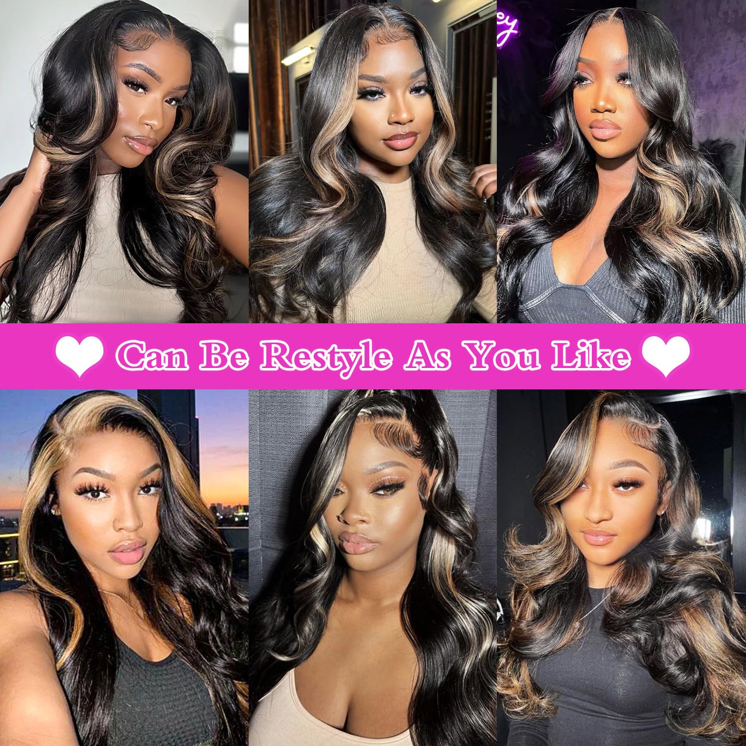 Highlight Body Wave Lace Front Wigs Human Hair 1B/30 Ombre Honey Blonde - Pre Plucked HD Lace Frontal Glueless Wig 180% Density 13x4 Lace - 28 Inch Human Hair Wigs for Black Women - Perfect for Daily Wear, Parties & Special Occasions