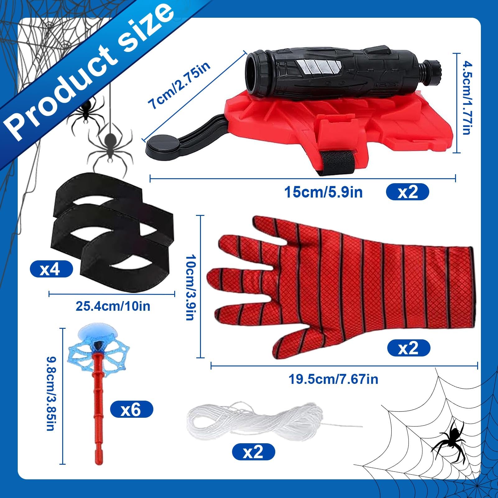 Spider-Man Web Shooter Gloves Set - 2 Pack Superhero Wrist Launcher Toys for Kids, Fun Educational Role Play & Cosplay Costume Accessories - Perfect for Halloween, Birthday Parties & Superhero Playtime