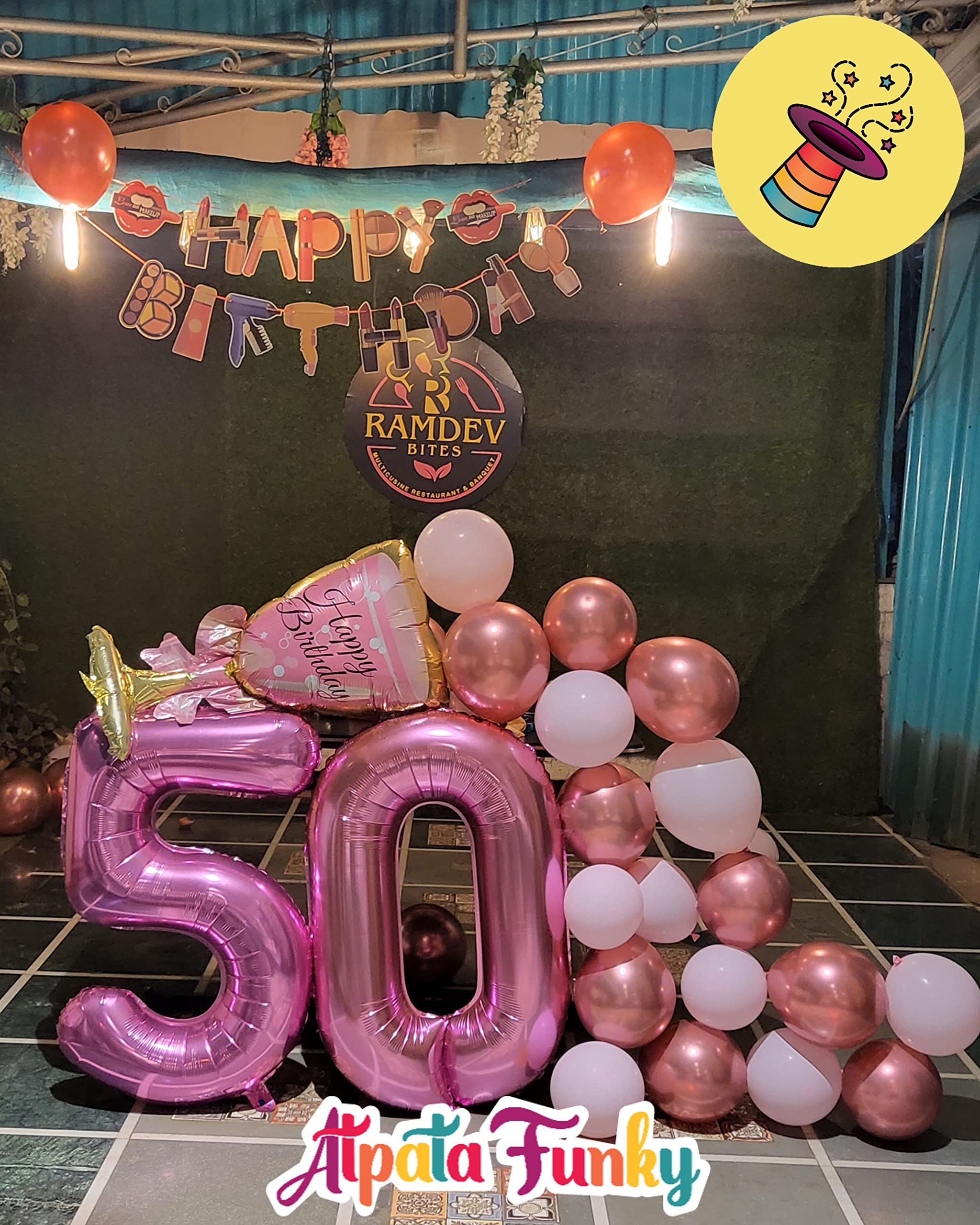 Atpata Funky Makeup Theme Happy Birthday Banner - Glamorous Beauty Party Decor for Makeup Lovers | Perfect for Birthday Celebrations, Bridal Showers & Beauty-Themed Events