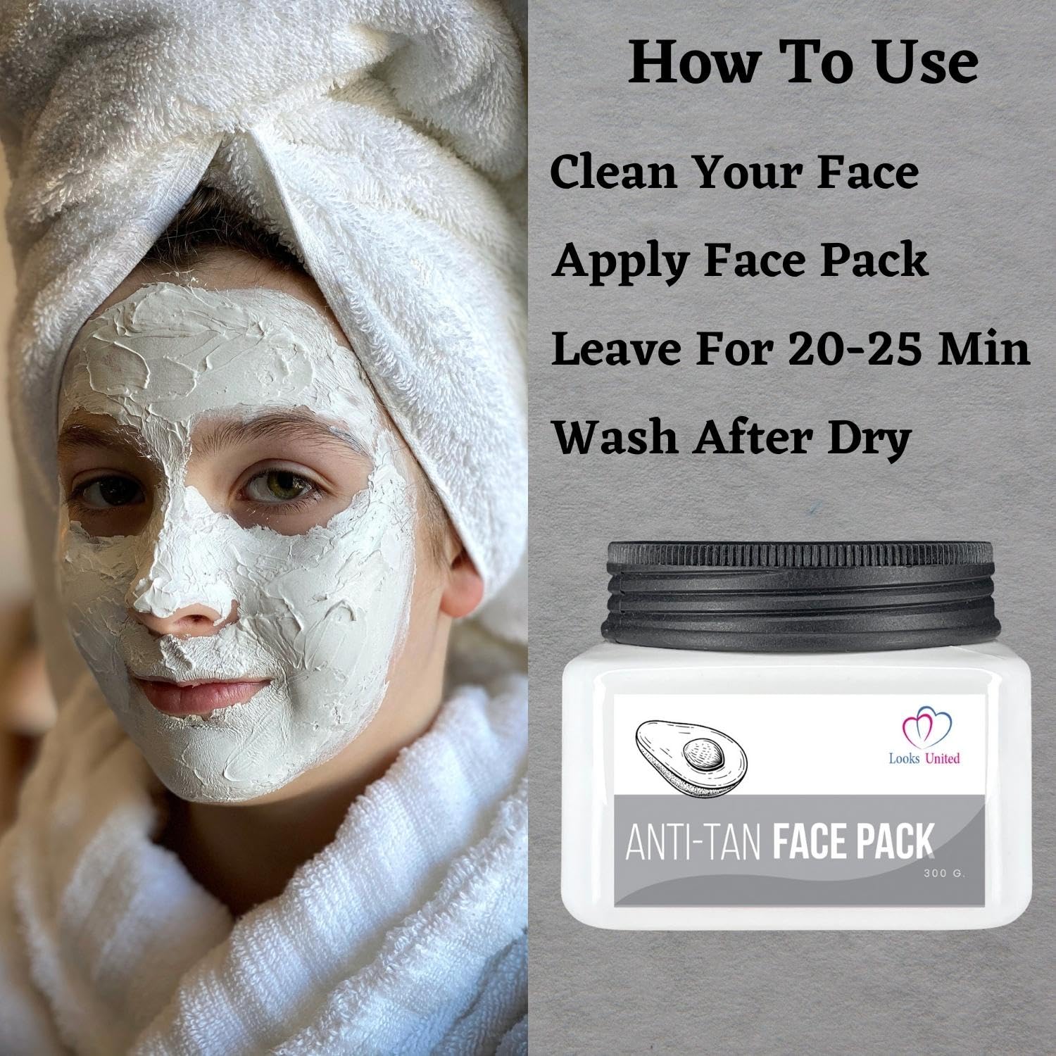 Best Anti-Tan Face Pack with Avocado & Multani Mitti - Brightening & Detoxifying Facial Mask for Glowing Skin | Perfect for Summer Skincare & Sun Damage Repair