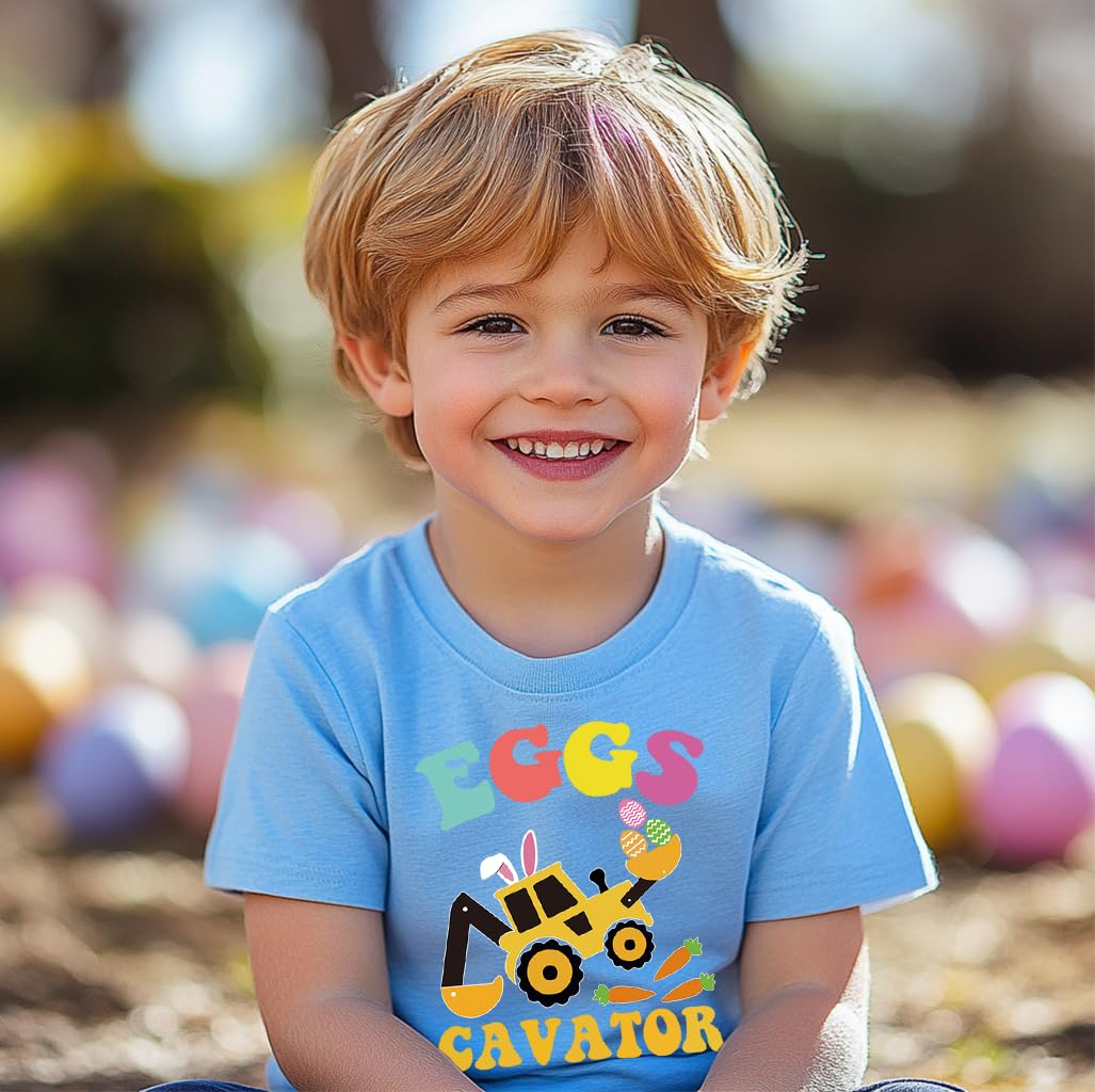 Easter T-Shirt for Toddler Boys & Girls - Bunny Egg Hunt Outfit with Digging Tractor Design | Cute Spring Holiday Kids Tee for Easter Celebrations & Family Photos