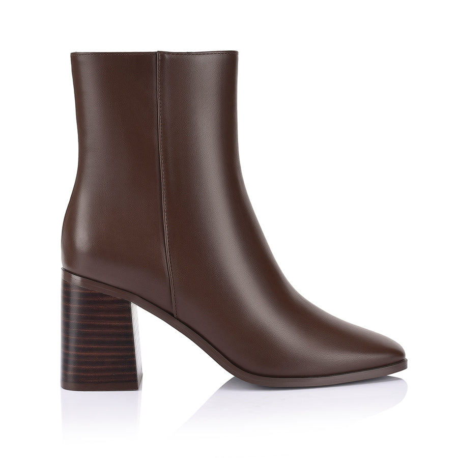 Liliah Women's Ankle Boots - Chocolate Brown Leather Mid Calf Booties for Fall & Winter Fashion, Comfortable Casual & Dressy Outfits