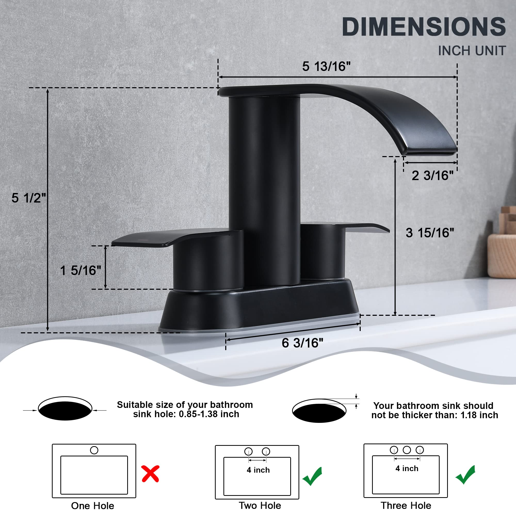 Matte Black Unicorn Bathroom Faucet with Drain Stopper - for Vanity & Basin Sink