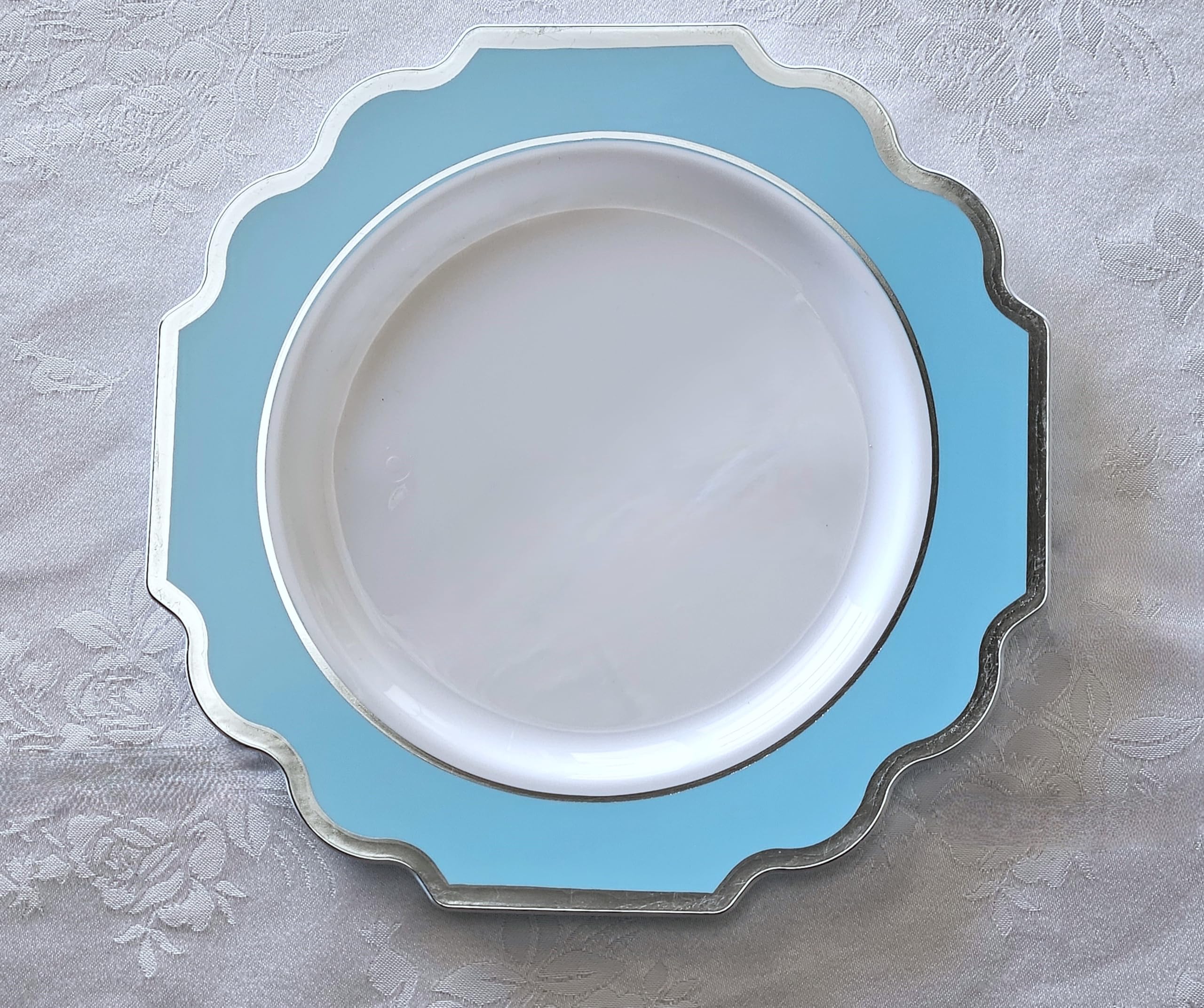 120 Heavyweight Disposable Plastic Plates for Weddings & Parties - 10.5'' Dinner Plates in Imperial Turquoise Blue/Green & Silver - Elegant Tableware for Birthday Celebrations, Baby Showers & Special Events