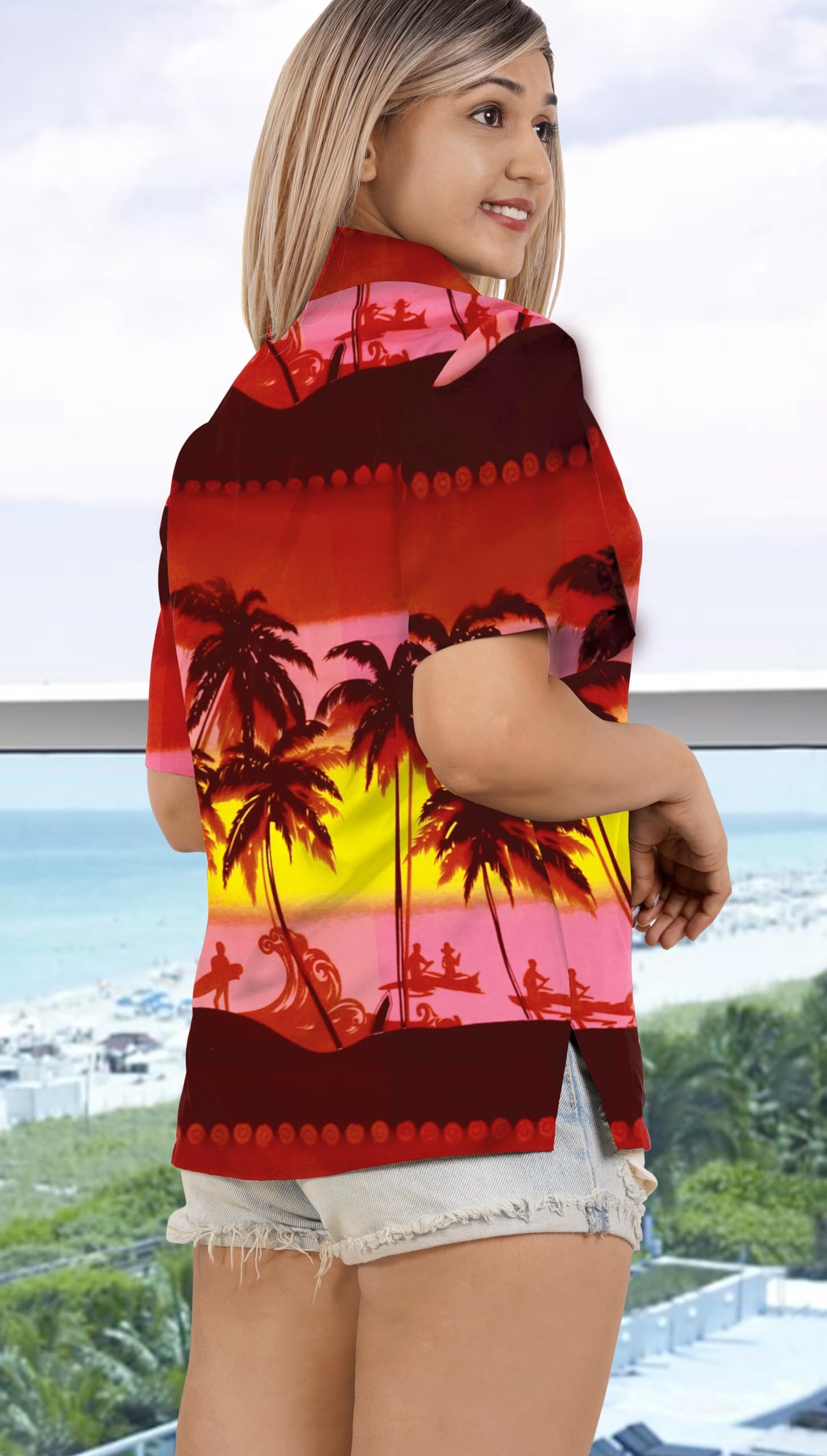 LA LEELA Women's Short Sleeve Hawaiian Shirt - Tropical Floral Beach Blouse for Vacation, Summer Outfits & Casual Wear