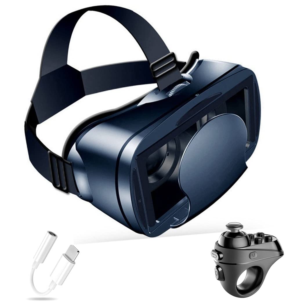 3D VR Headset with Bluetooth Controller - Compatible with iPhone 13 Pro Max/13 Pro/13/12/11, Samsung Galaxy S21, Huawei & Xiaomi Series - Immersive Virtual Reality Gaming & Movie Watching Experience