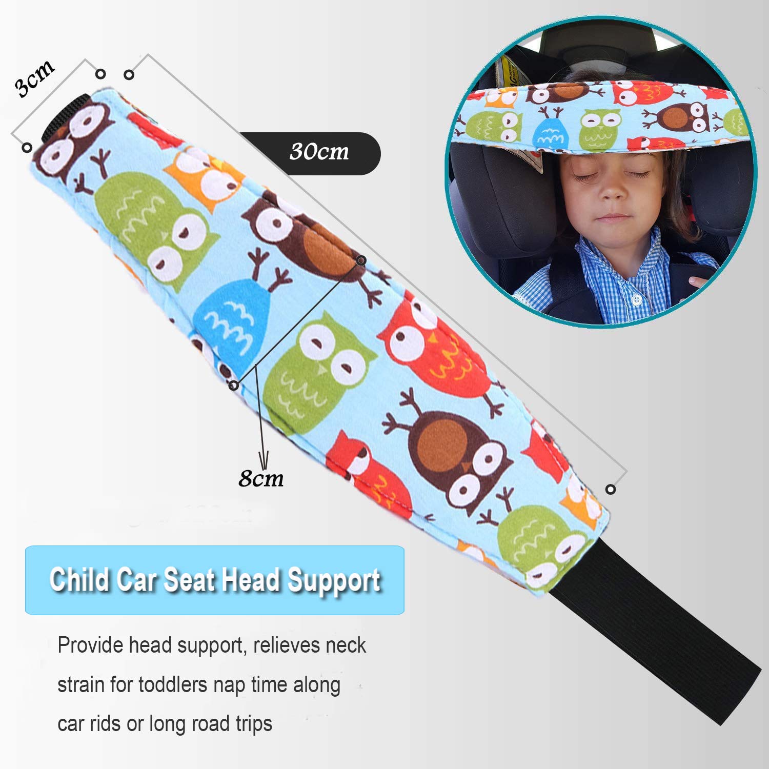 Holoras Adjustable Baby Car Seat Head Support - Toddler Neck Pillow for Stroller & Car Safety - Soft & Comfortable Infant Headrest (Blue) - Perfect for Long Trips & Newborn Travel Comfort