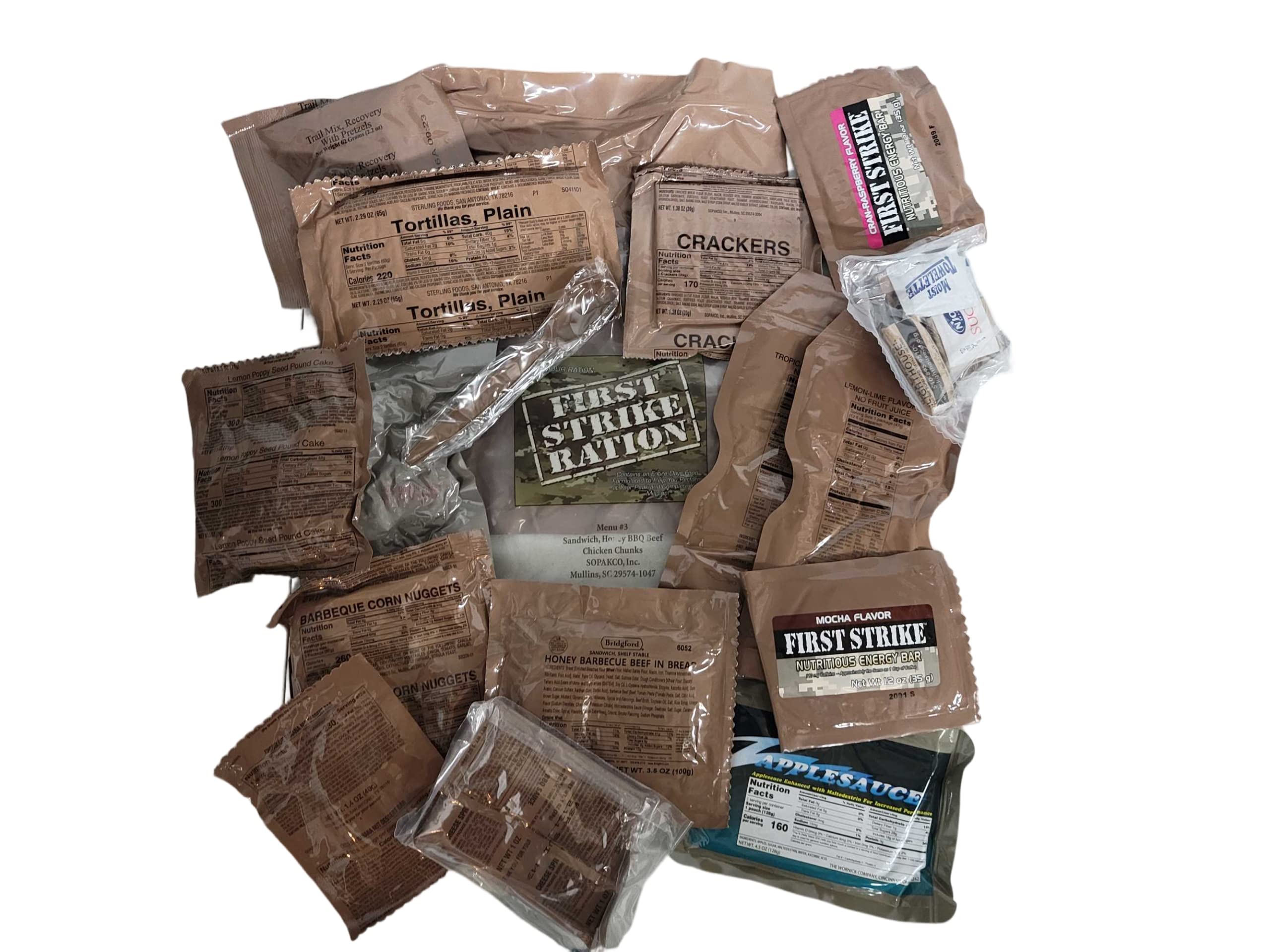 First Strike Ration MRE - 3 Meals in 1 Ration (Inspection/Test Date 06/2020) - 9 Rations per Case - Emergency Food Supply for Camping, Hiking & Survival Preparedness