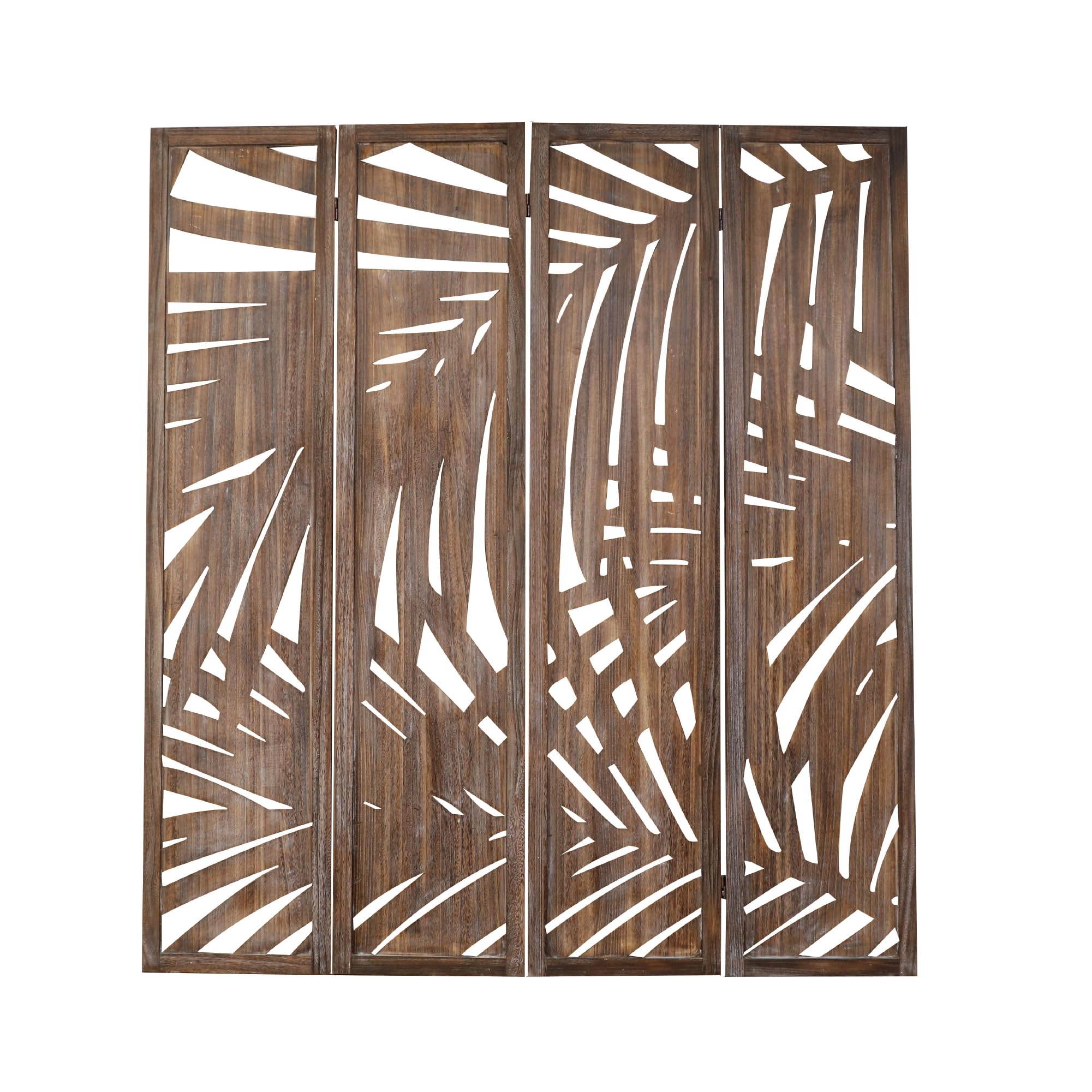 Proman Products - Wooden Room Divider Folding Screen with Palm Leaf Design, Smoked Brown - Perfect for Home, Office, and Event Decor - Adds Privacy and Tropical Style to Any Space