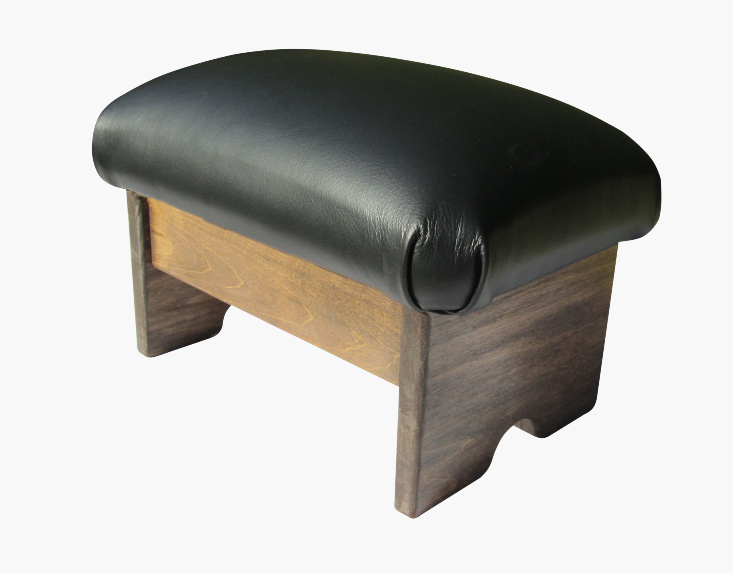 Premium Padded Foot Stool - Genuine Licorice Leather, Handcrafted in USA, Walnut Stain Finish, 9