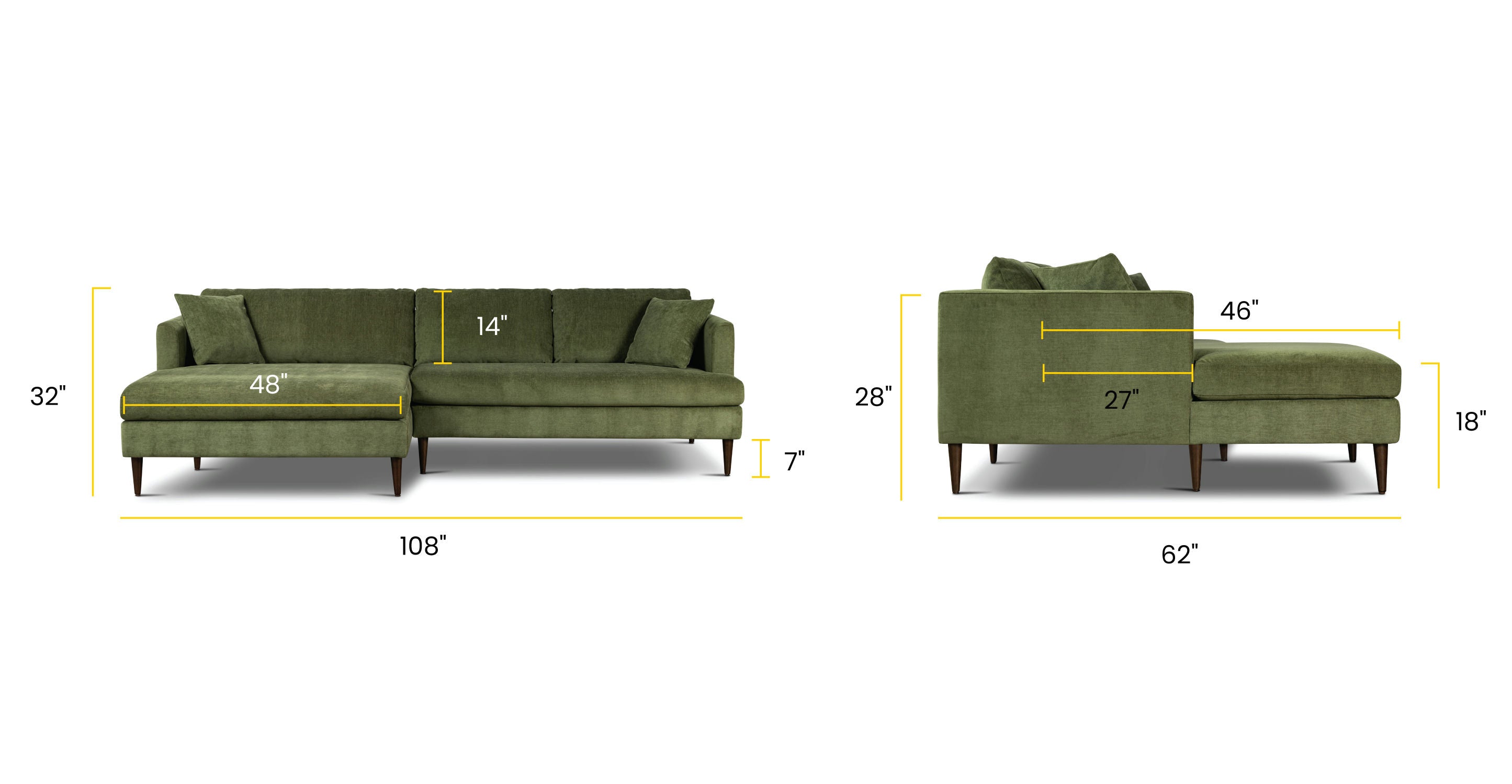 Lucerne Left Facing Sectional Sofa with Extra Wide Chaise Lounge - Modern L-Shaped Couch for Living Room, Family Room & Home Theater
