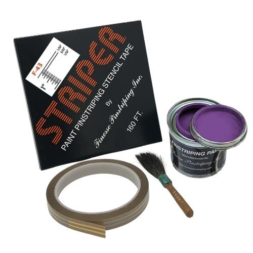 Automotive Pinstriping Kit with Stencil, Brush & Paint - DIY Car & Truck Customization | 1/32 inch Stripe & 3/32 inch Space | Purple 42 Foot Roll | Perfect for Vehicle Detailing, Racing Stripes & Decorative Accents