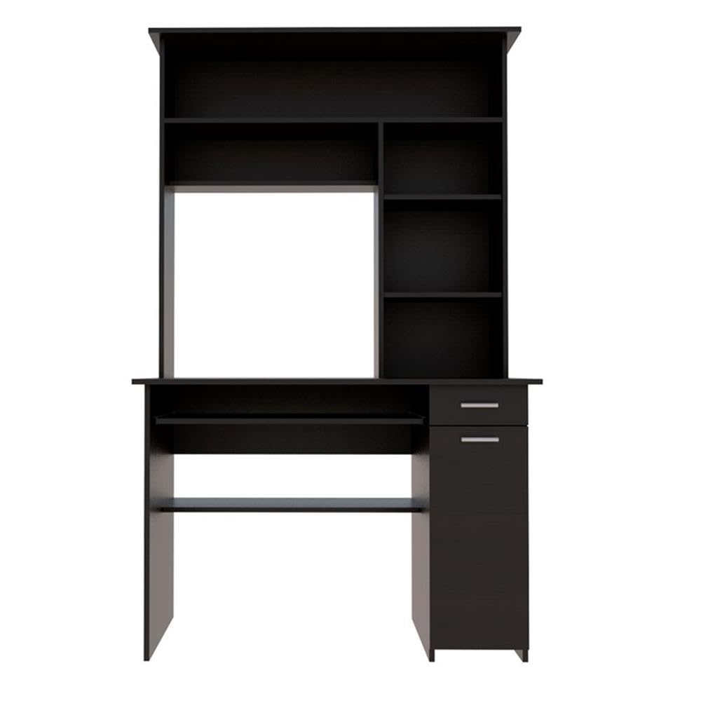 TUHOME Black Compu 180 Hutch Wood Desk for Home Office