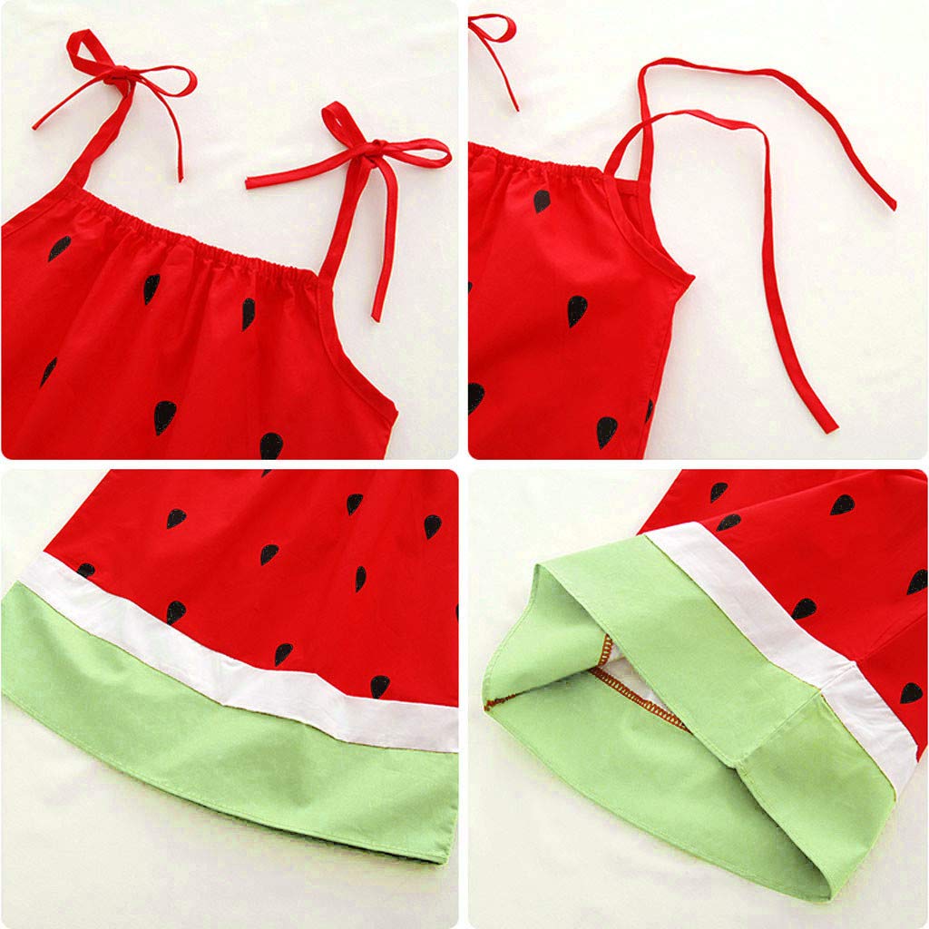 Hawaiian Watermelon Print Toddler Baby Girls Backless Tutu Sundress - Summer Princess Birthday Party Dress for Beach Vacation, Photo Shoot & Special Occasions