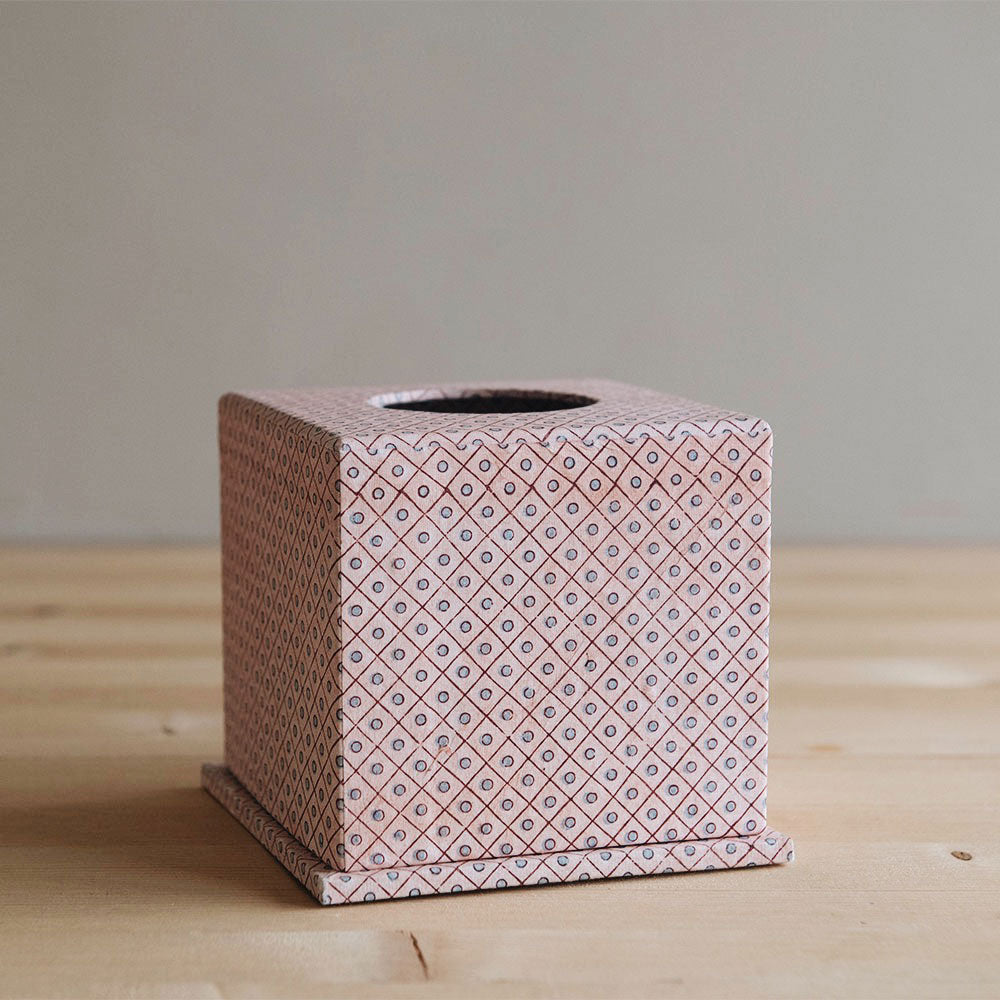 Hand Block Printed Pink Tissue Box Cover - Decorative Cotton Fabric Box for Home, Office & Bathroom - Boho Chic Home Decor Accessory