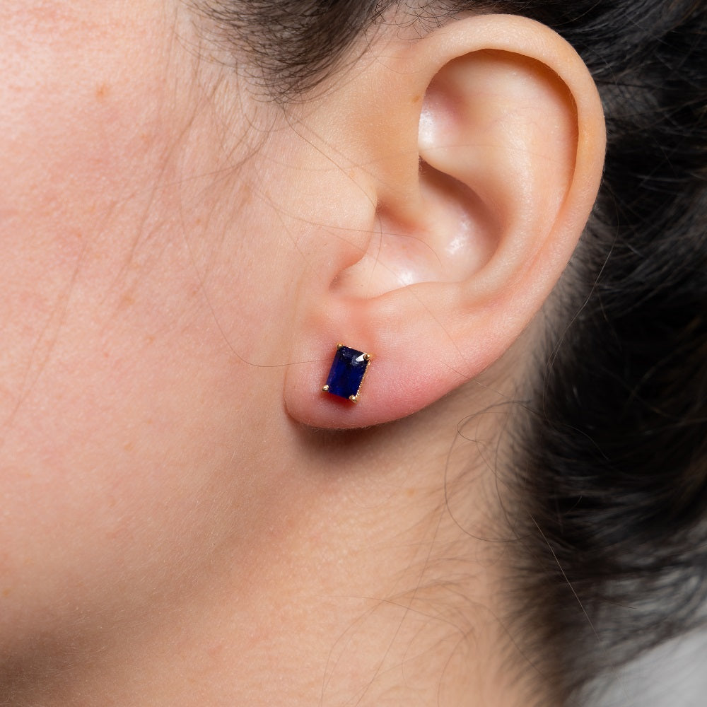 Blue Sapphire Stud Earrings 2.00ct Rectangular Cut 14K Gold for Women - Perfect for Weddings, Parties & Special Occasions