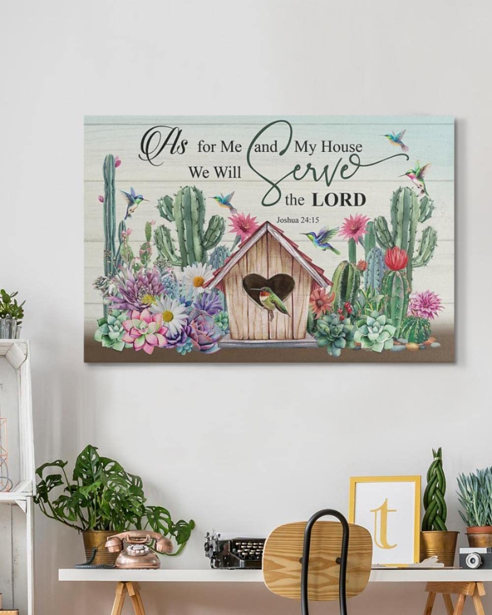 Hummingbird Christian Wall Art - Jesus & God Inspired Canvas Prints for Home Decor | As For Me And My House Scripture Art | Meaningful Horizontal Wall Decor Perfect for Living Room, Bedroom & Church