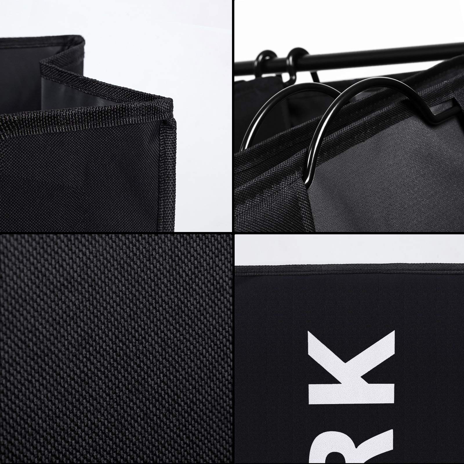 3-Section Laundry Hamper with Wheels & Removable Fabric Bags - 45L x 3, Metal Frame, Black - Perfect for Bedroom, Laundry Room & Dorm Organization