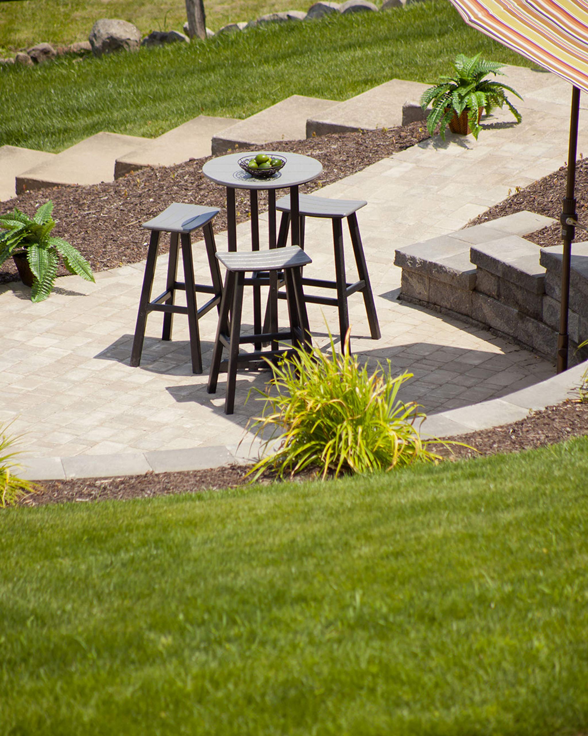 POLYWOOD RBT224FBLSA 24-Inch Round Outdoor Bar Table - Black/Sand - Durable All-Weather Resin - Perfect for Patio, Deck, Poolside & Backyard Dining