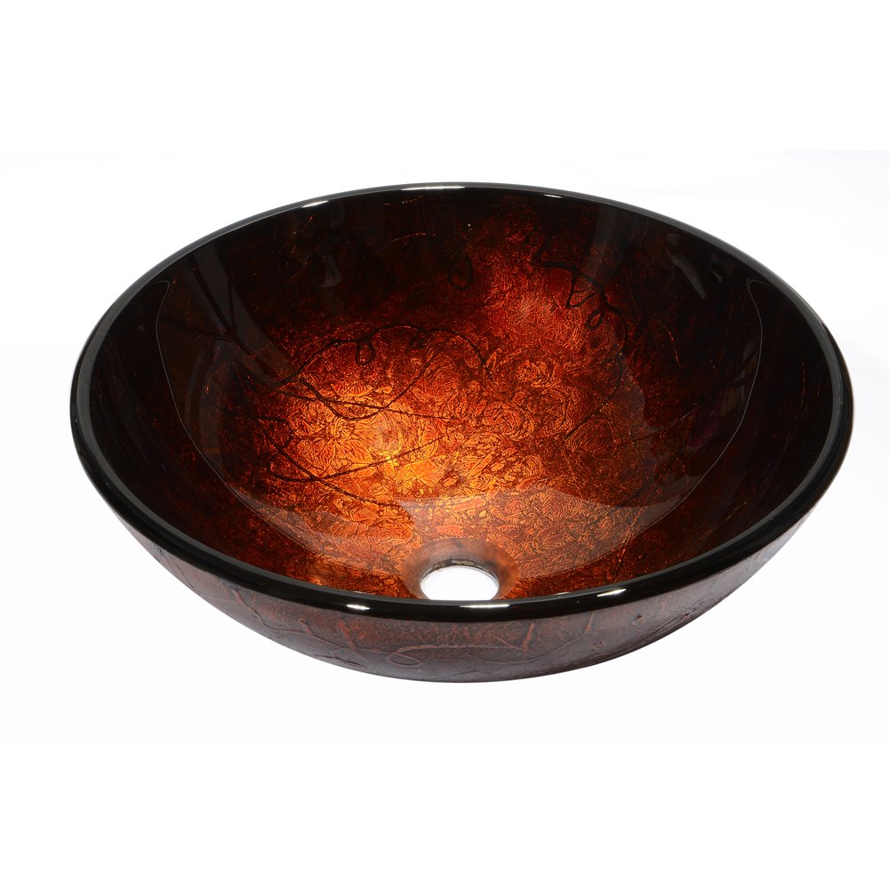 Hand-Painted Tempered Glass Vessel Sink - Round Brown Bathroom Sink for Modern Vanities (GVB86138) | Perfect for Powder Rooms, Master Baths & Spa Retreats