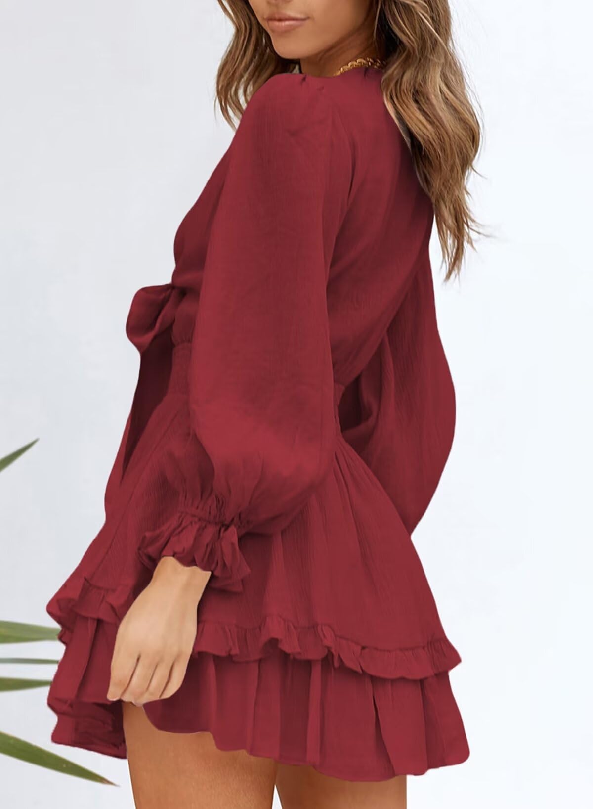 Dokotoo Women's Elegant Deep V Neck Knotted Tiered Chiffon Mini Dress - Summer Casual Swing Skater Dress for Party, Date Night & Vacation 2025