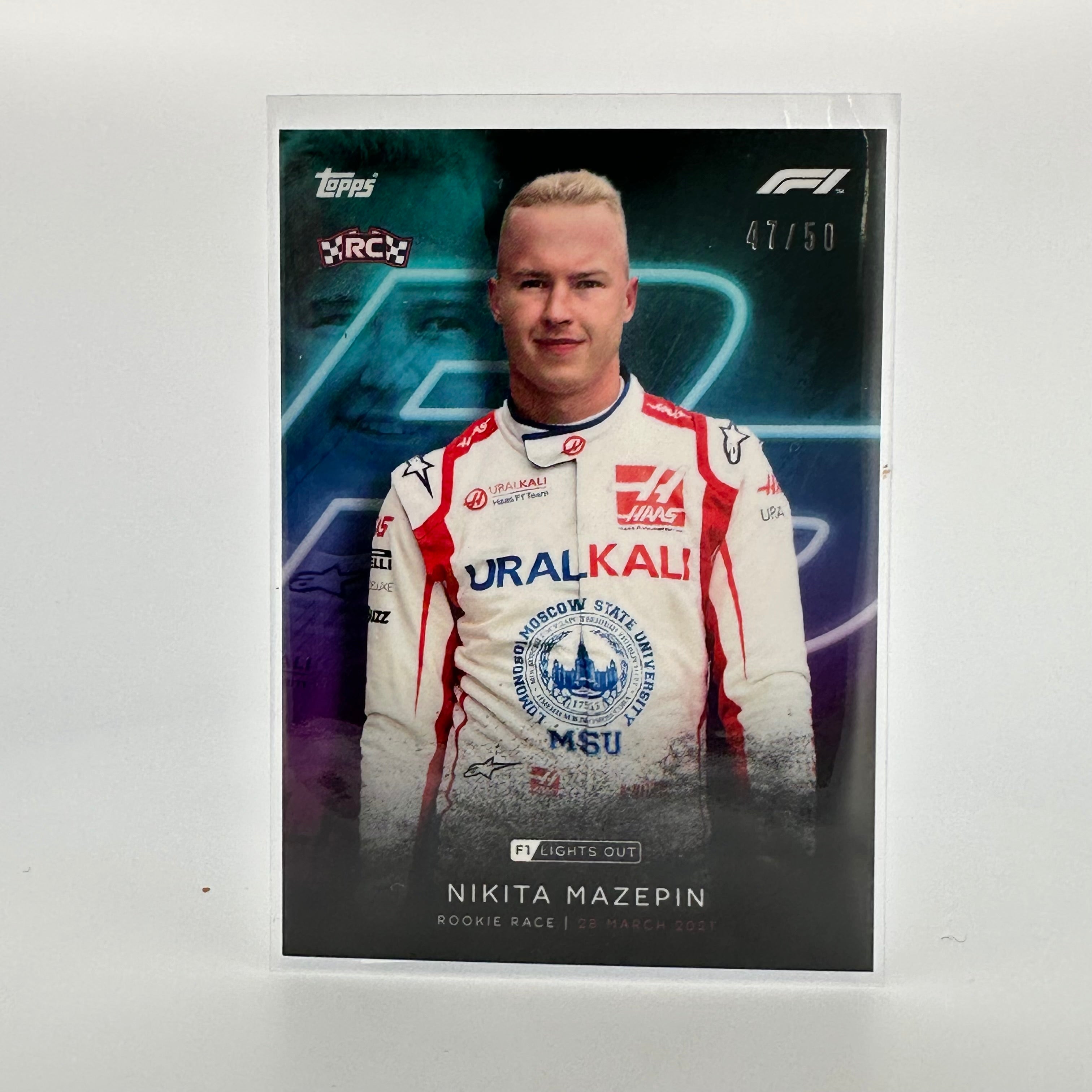 47/50 Nikita Mazepin Rookie Race Aqua Parallel F1 Racing Card - Collectible Trading Card for F1 Fans, Sports Memorabilia Enthusiasts - Perfect for Display, Trading, and Sports Collections