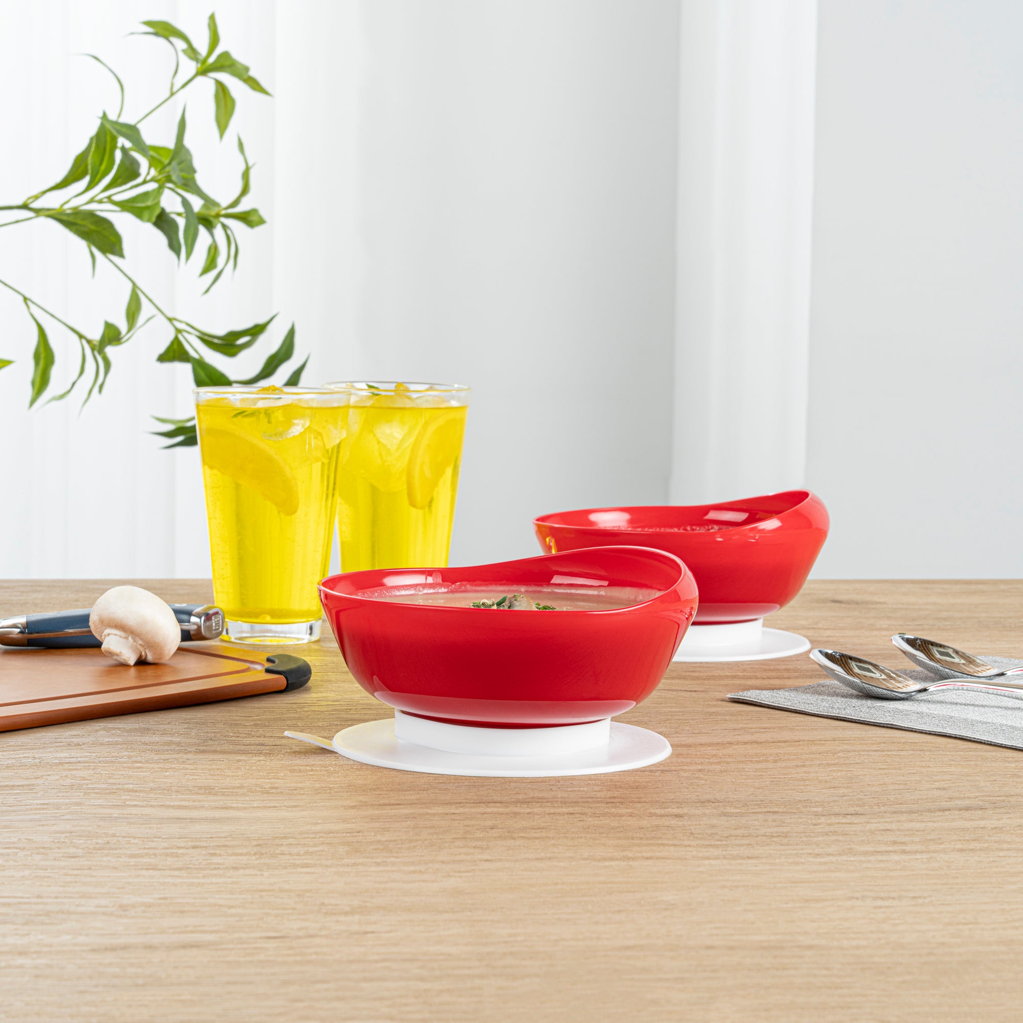 Adapt Tek 19 oz Spillproof Red Plastic Scoop Bowl with Suction Base - 5.75 x 5.75 x 3 Inches - Perfect for Baby Feeding, Pet Food, and Kitchen Storage (1 Count)