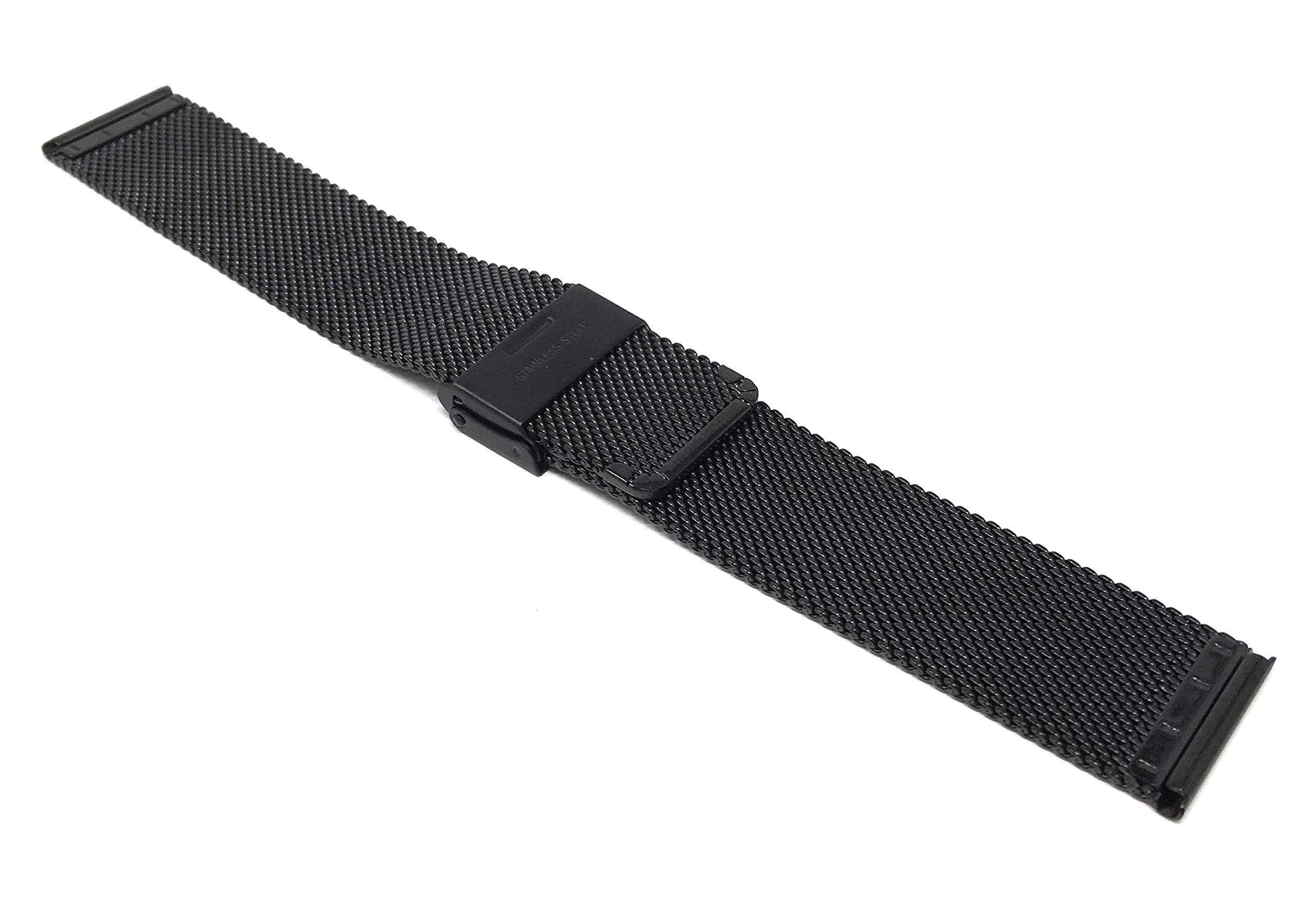 Stainless Steel Mesh Watch Band for Women & Men - 8mm Adjustable Fold Over Clasp Strap - Black & Fine Metal Watch Bands Replacement - Perfect for Dress Watches, Business & Casual Wear