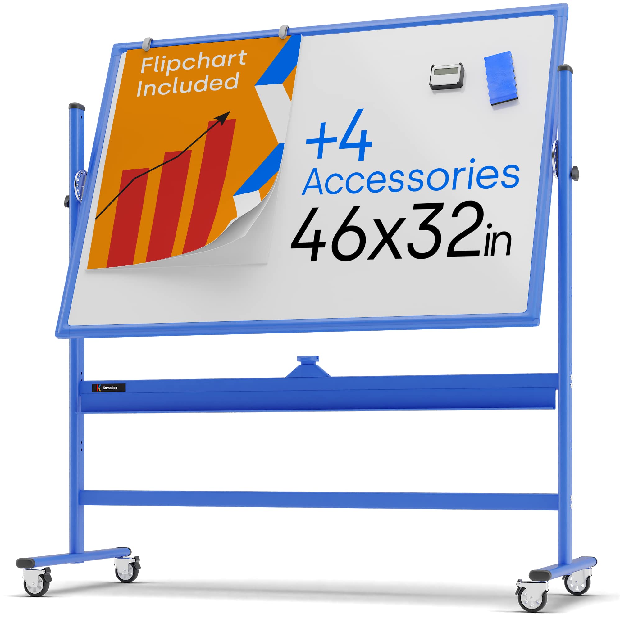 46 x 32 Inch Rolling Magnetic Whiteboard - Large Portable Dry Erase Board with Stand & Wheels - Double Sided Mobile Whiteboard Easel for Office, Classroom, Home - Perfect for Presentations, Teaching & Home Organization