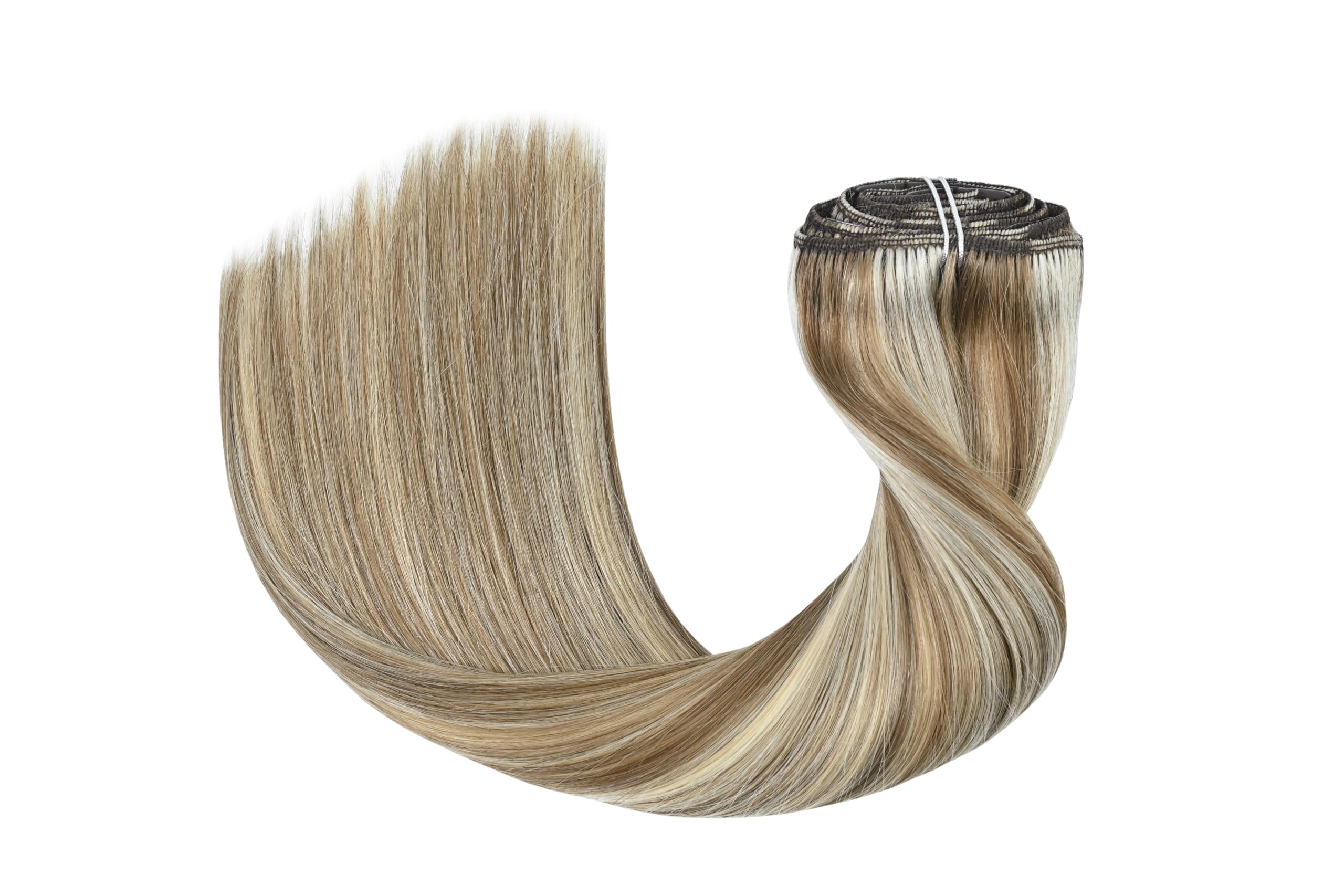 HUAYI Clip In Human Hair Extensions - 22 Inch Ash Blonde Mixed Platinum Blonde 120g, 100% Real Human Hair Weft for Women | Premium Quality Remy Hair for Natural Volume & Length | Perfect for Daily Wear, Parties, Weddings & Special Occasions
