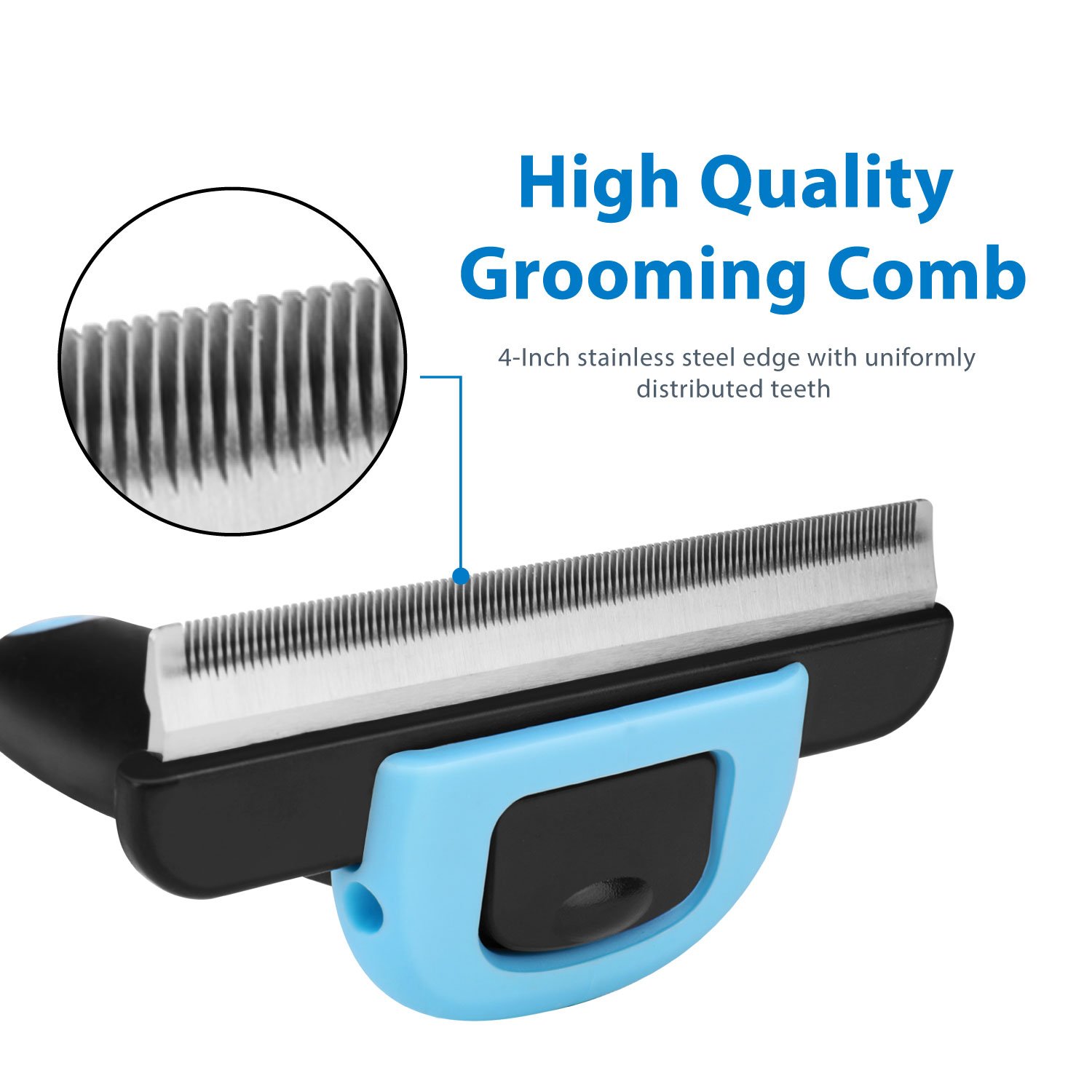 Premium Deshedding Brush for Cats & Dogs - Stainless Steel Pet Grooming Tool for Short & Long Hair, Safe for Small, Medium & Large Breeds - Perfect for Home Grooming & Shedding Control (Blue)