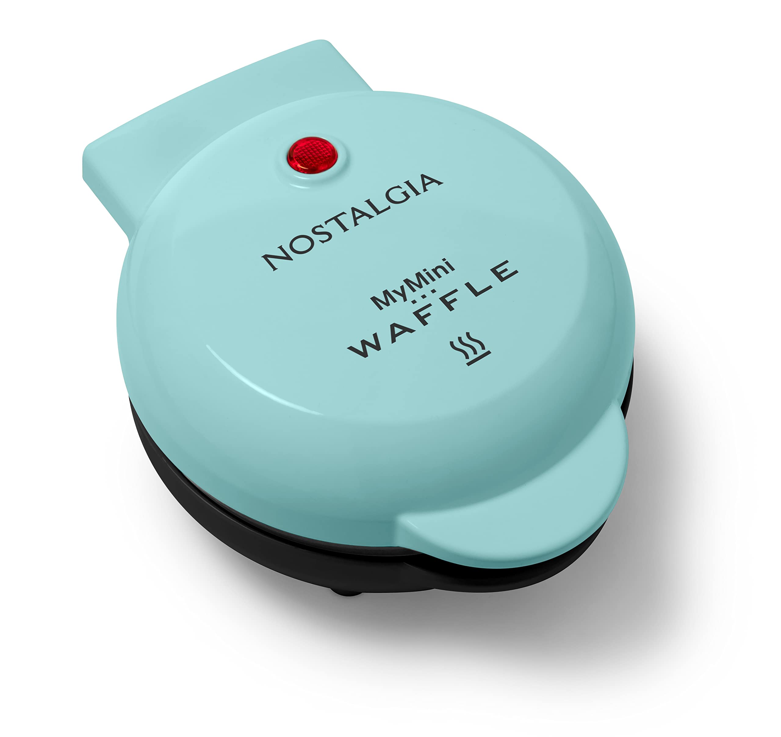 Nostalgia MyMini Personal Electric Waffle Maker - 5-Inch Non-Stick Cooking Surface for Waffles, Hash Browns, French Toast, Grilled Cheese & Quesadillas - Perfect for Breakfast, Snacks & Desserts - Compact & Easy to Use - Aqua Color