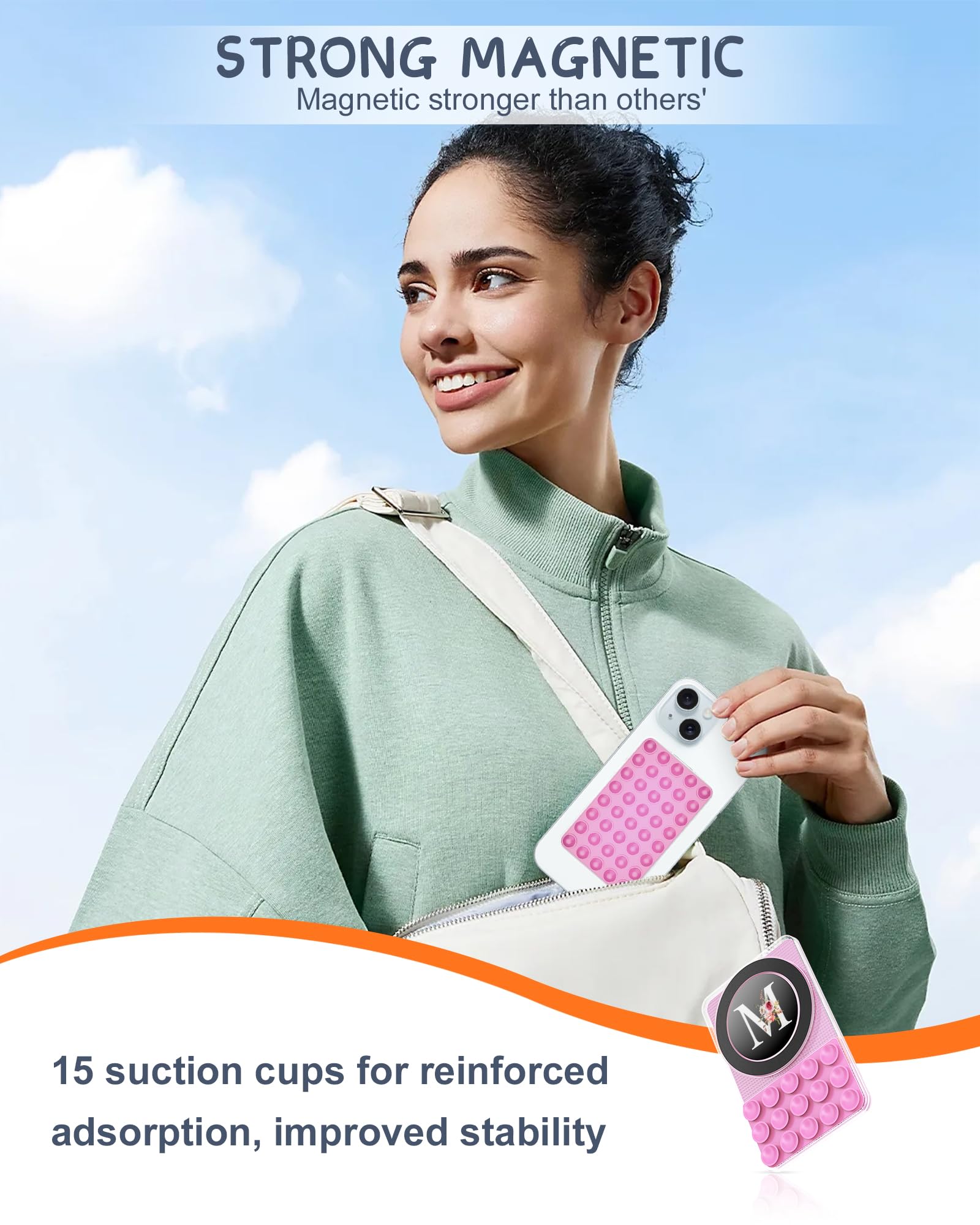 Magnetic Suction Cup Phone Mount for iPhone & Android - Silicone Sticky Grip with Magnetic Ring, Double Sided Suction Phone Holder for Selfies, Videos & TikTok (Pink Floral Design) - Perfect for Car Dashboard, Office Desk & Hands-Free Video Calls